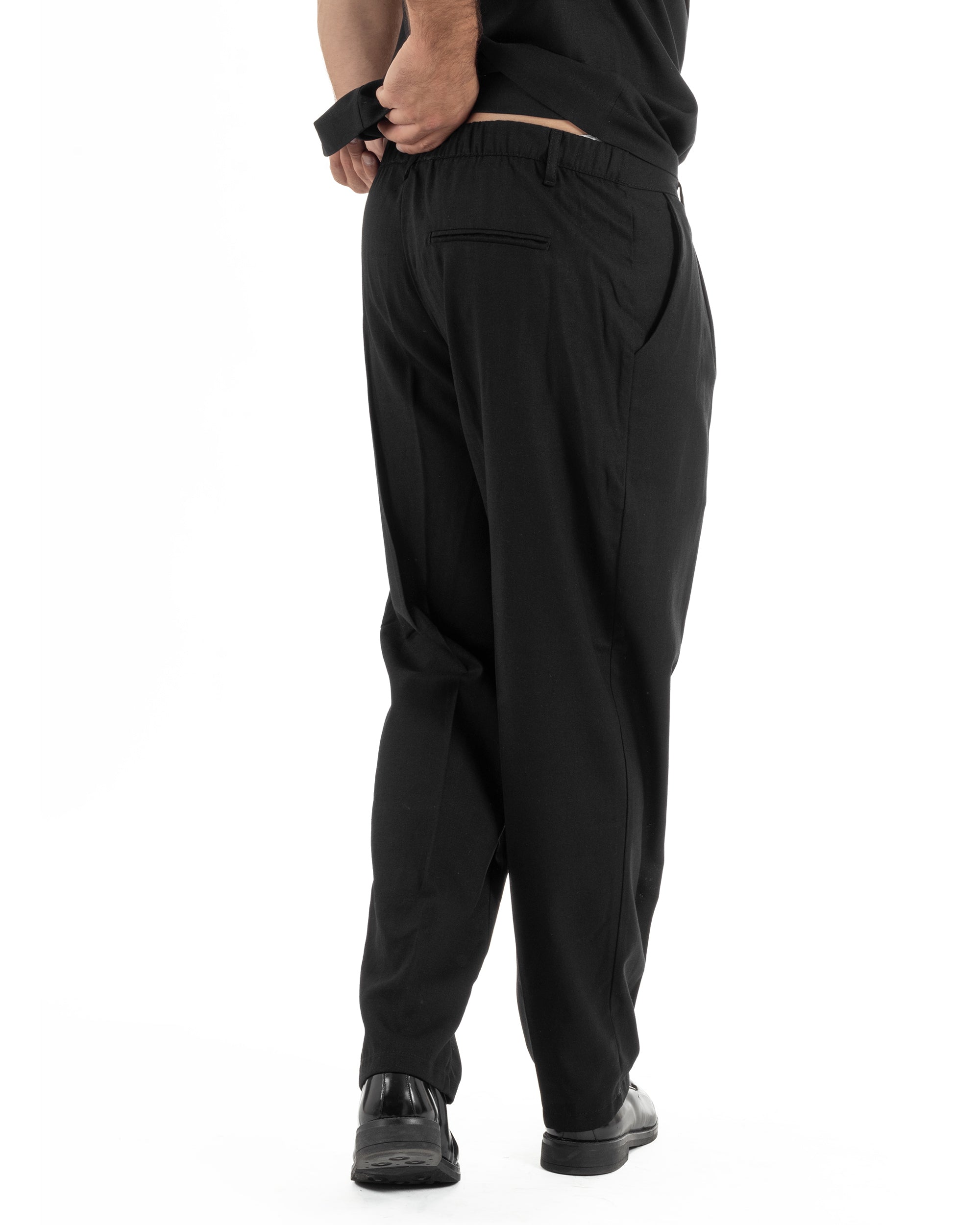 Coordinato uomo completo lino camicia maniche corte pantaloni relaxed fit nero GIOSAL-OU2556A