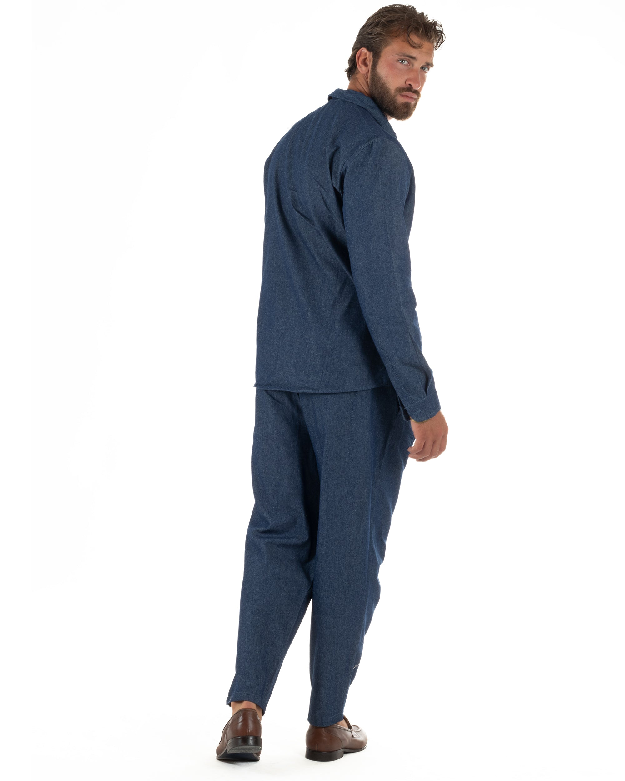 Coordinato uomo completo cotone camicia jogger relaxed fit denim GIOSAL-OU2564A