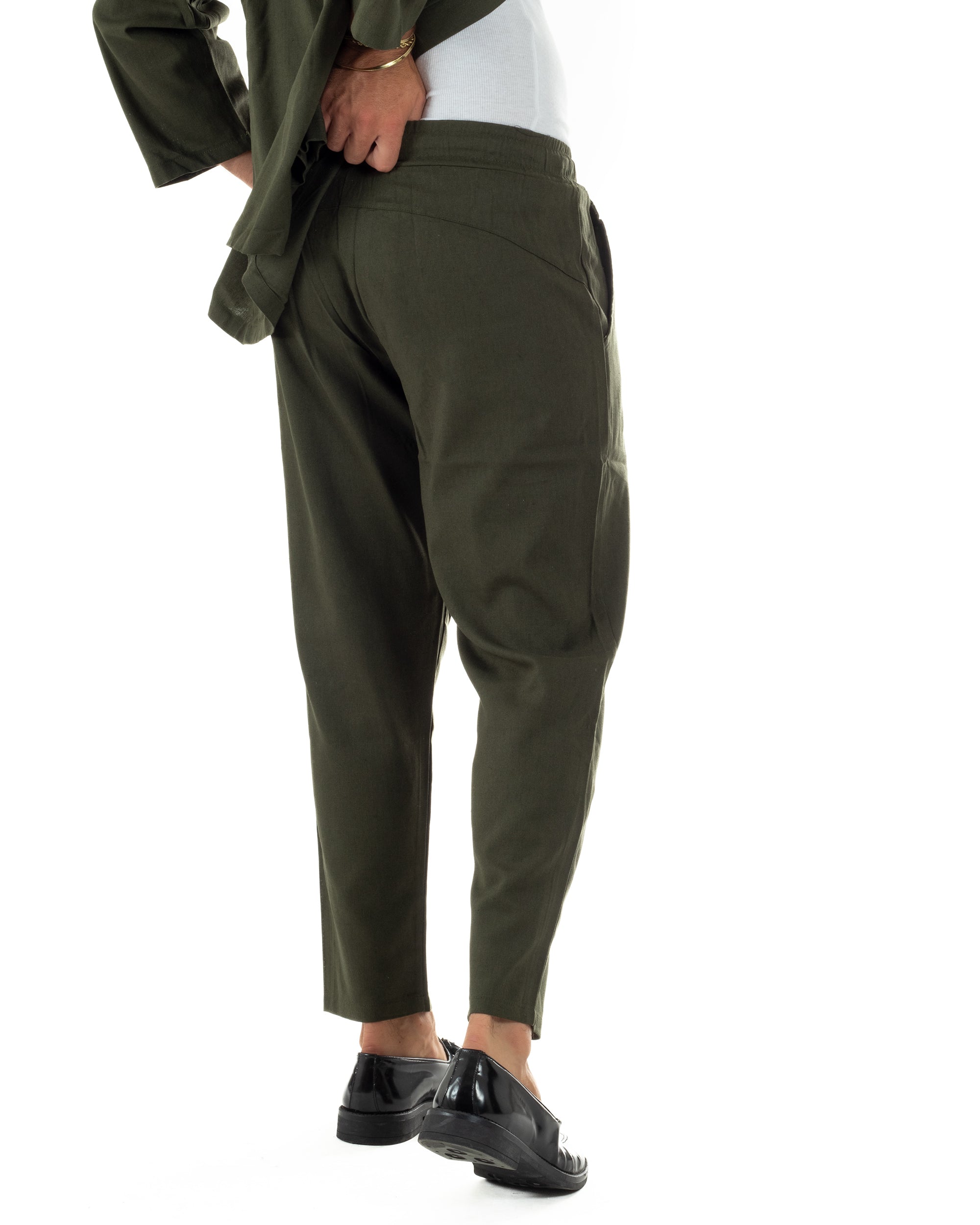 Coordinato uomo completo lino giacca kimono verde GIOSAL-OU2565A