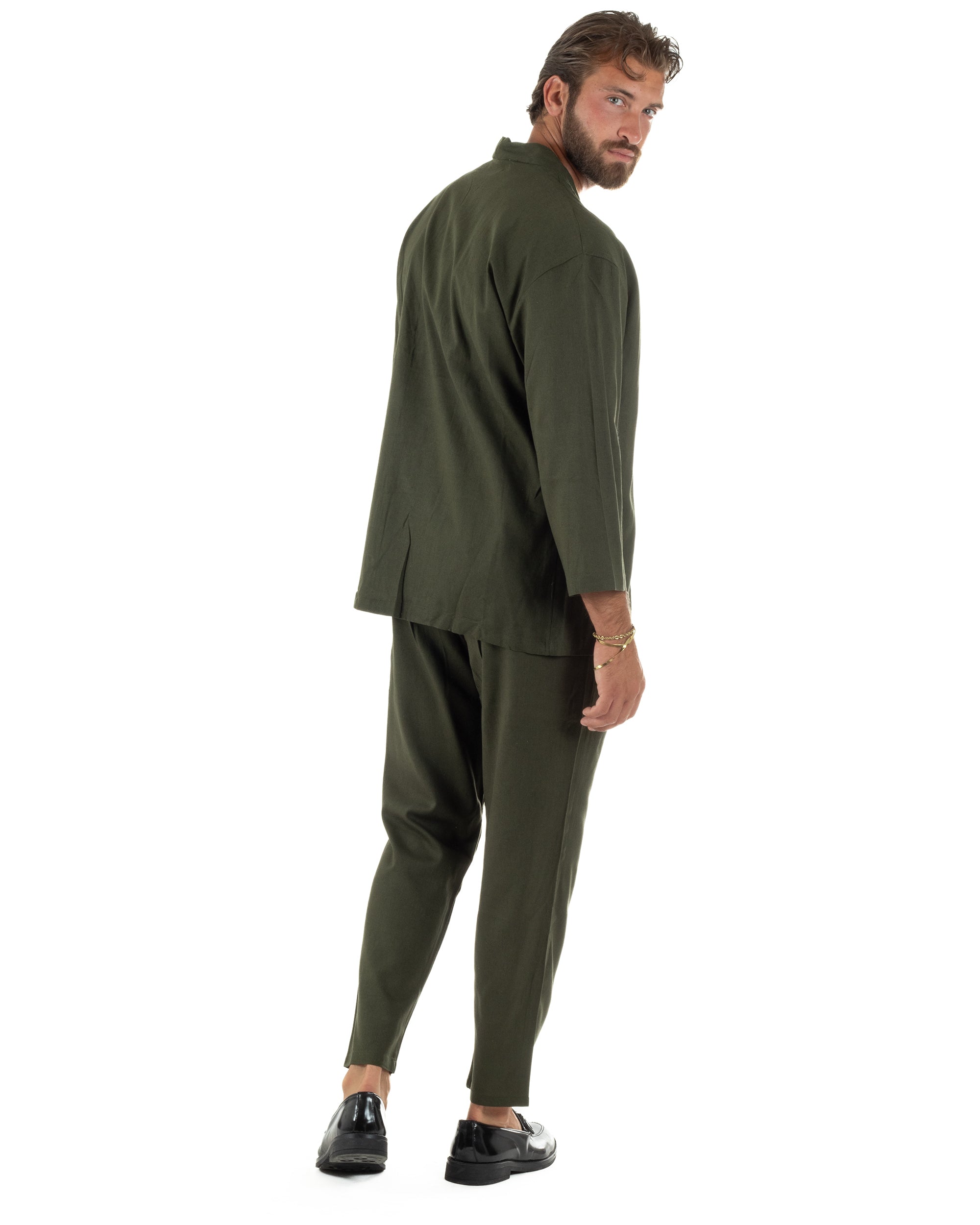 Coordinato uomo completo lino giacca kimono verde GIOSAL-OU2565A