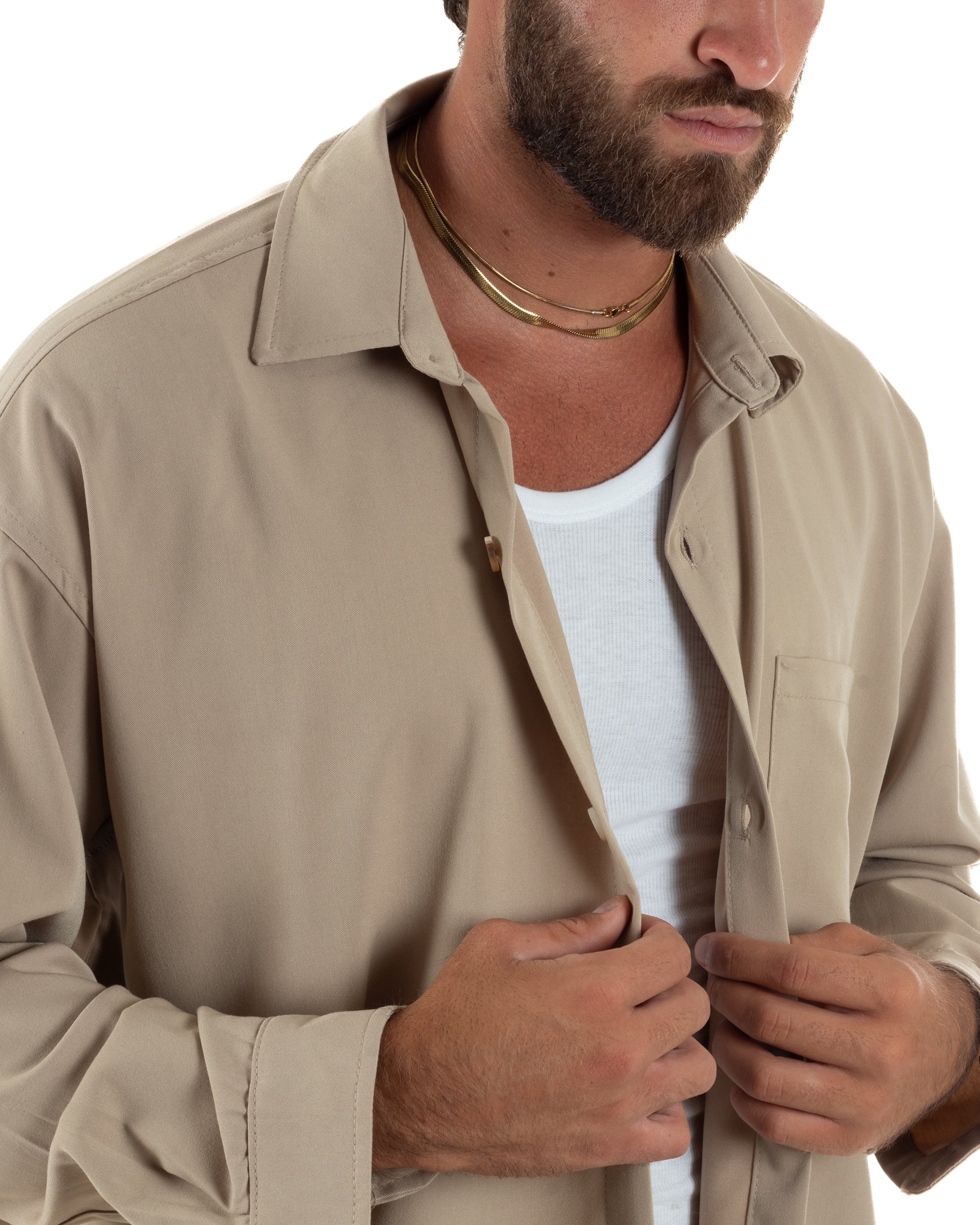 Coordinato uomo completo viscosa baggy fit basic beige GIOSAL-OU2570A