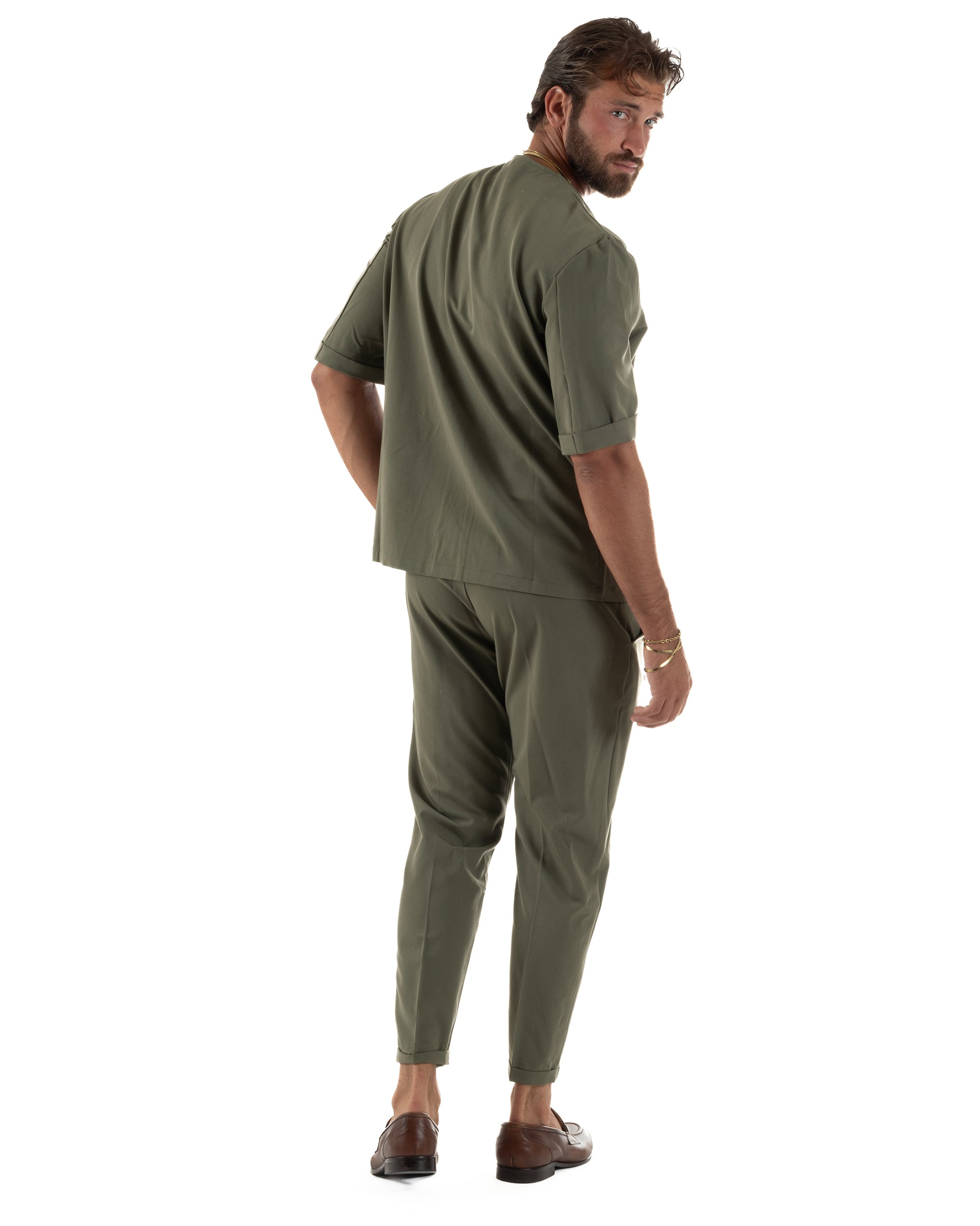 Coordinato uomo completo viscosa regular fit verde GIOSAL-OU2572A