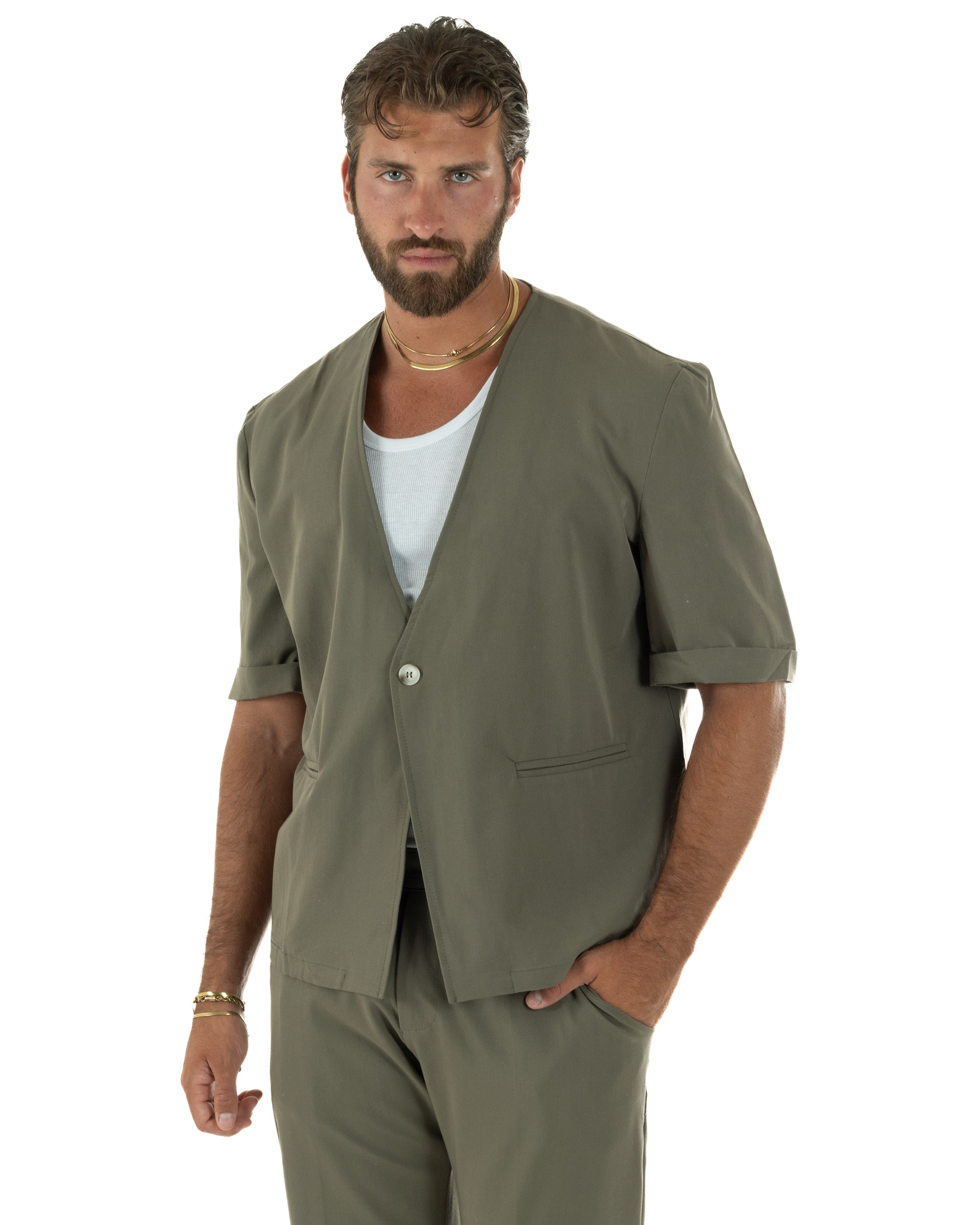 Coordinato uomo completo viscosa regular fit verde GIOSAL-OU2572A