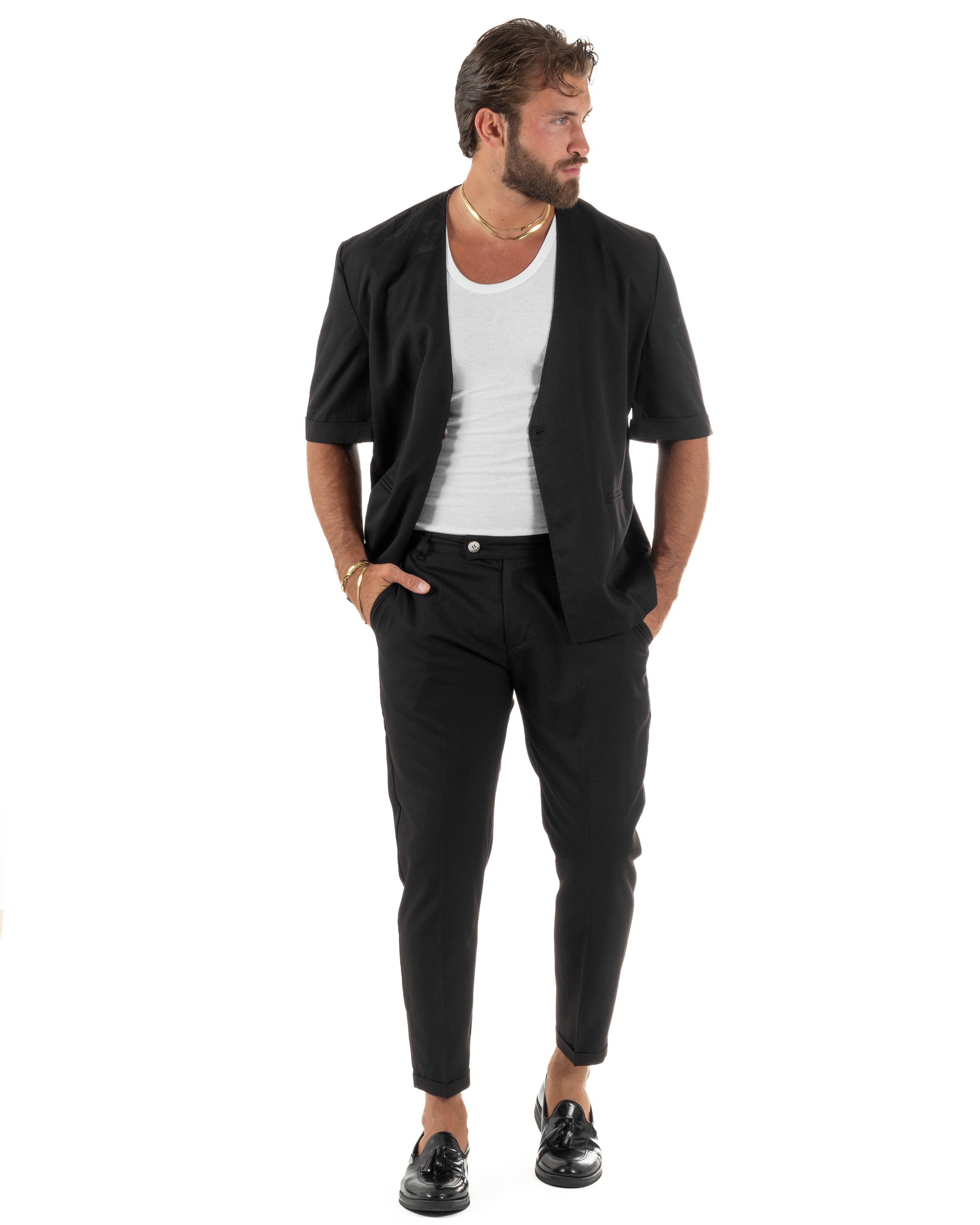 Coordinato uomo completo viscosa regular fit nero GIOSAL-OU2573A