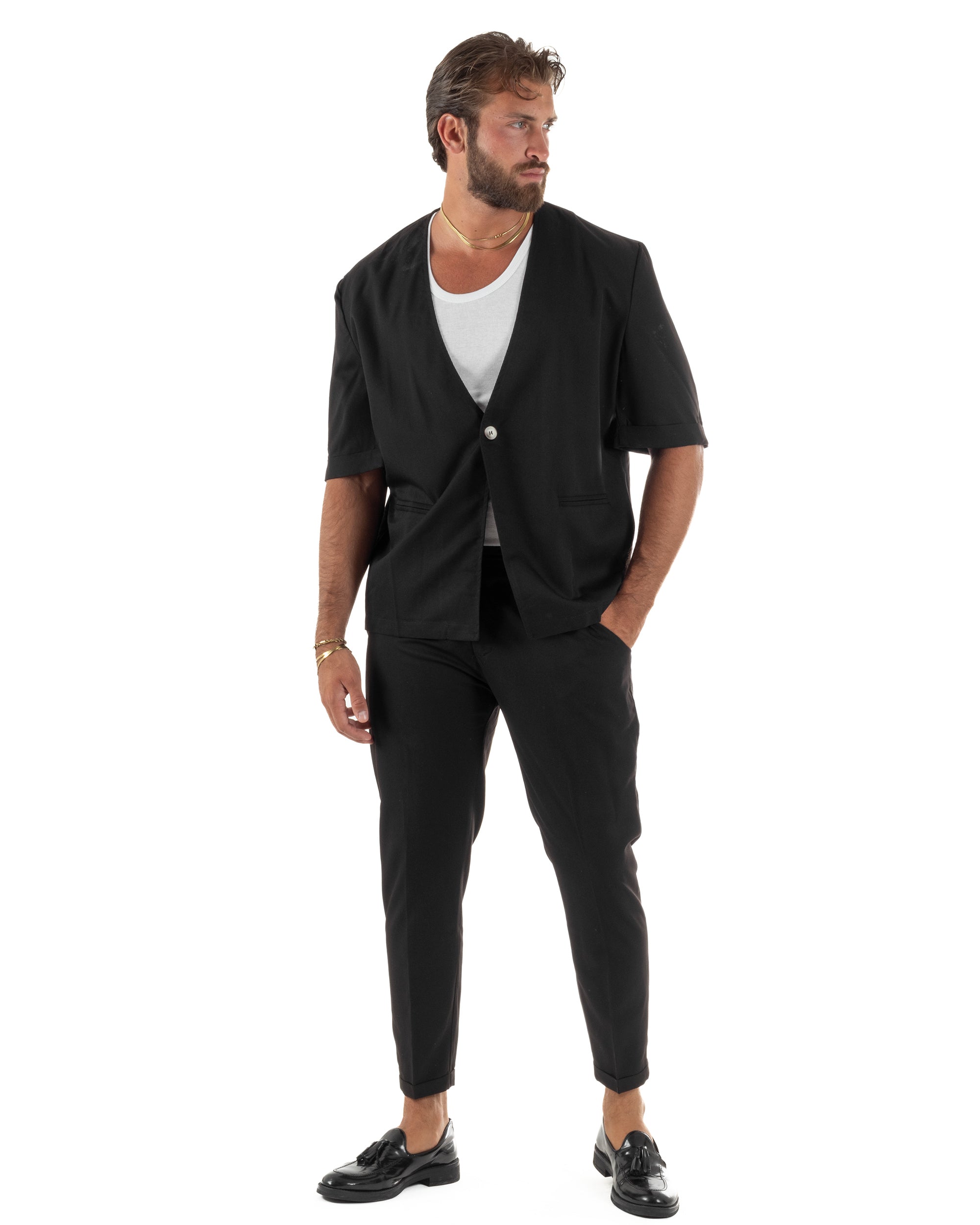 Coordinato uomo completo viscosa regular fit nero GIOSAL-OU2573A