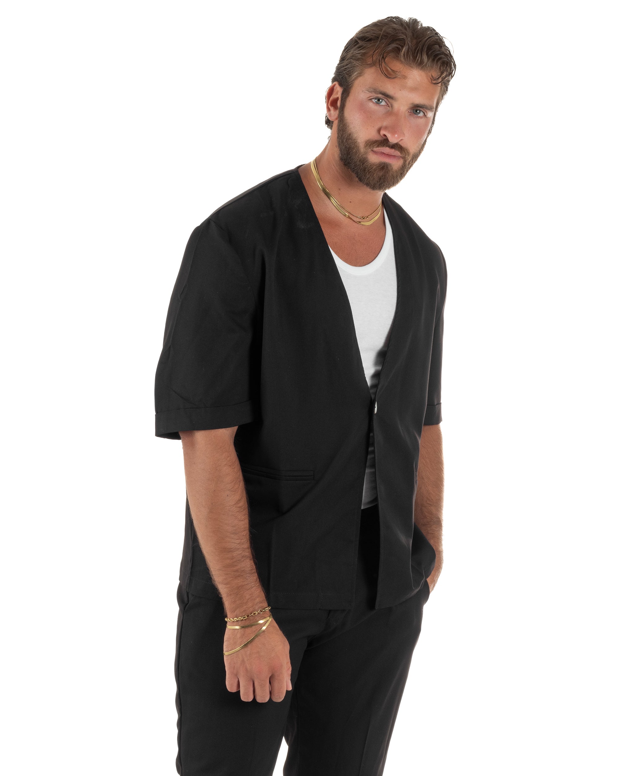 Coordinato uomo completo viscosa regular fit nero GIOSAL-OU2573A