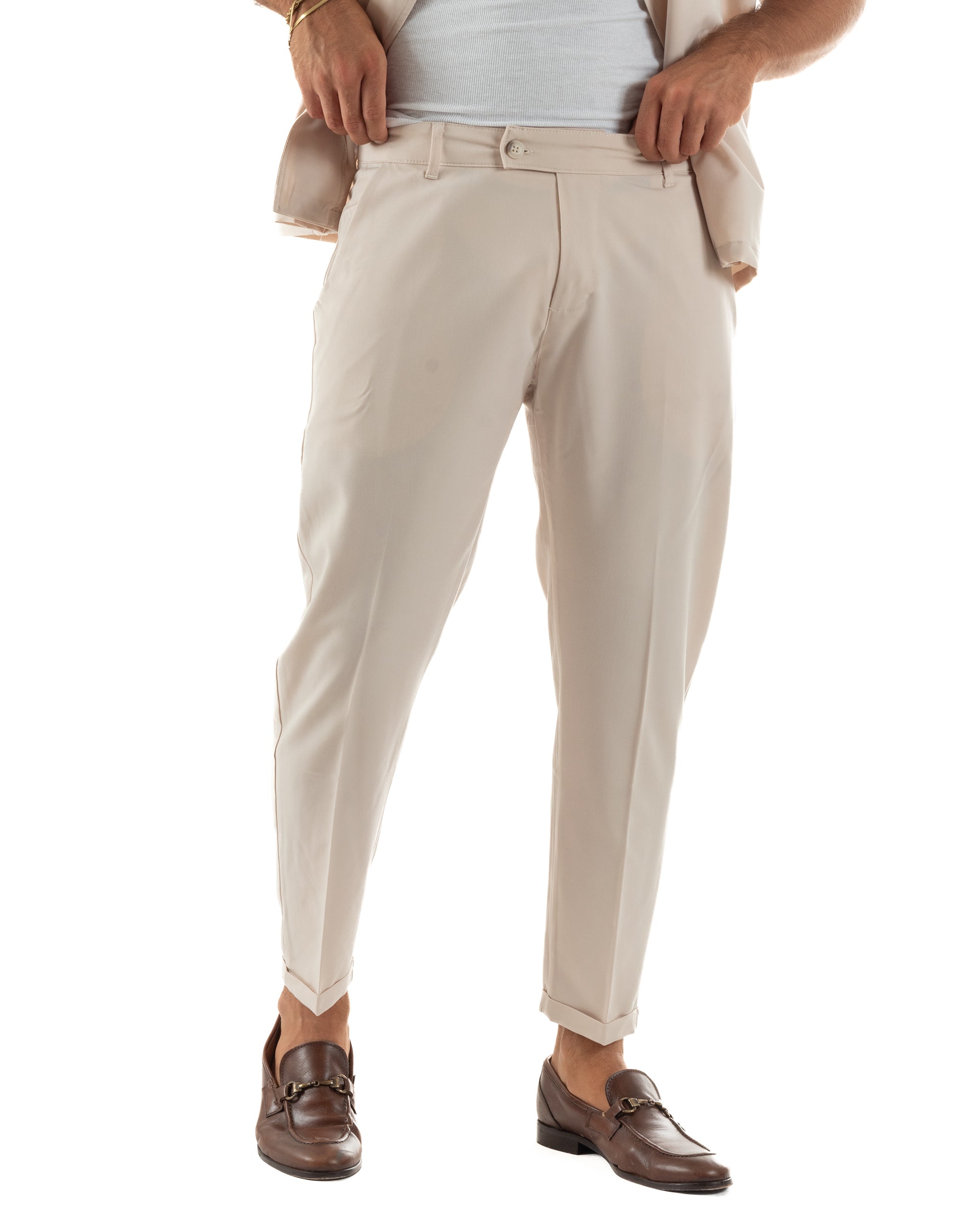 Coordinato uomo completo viscosa regular fit beige GIOSAL-OU2574A