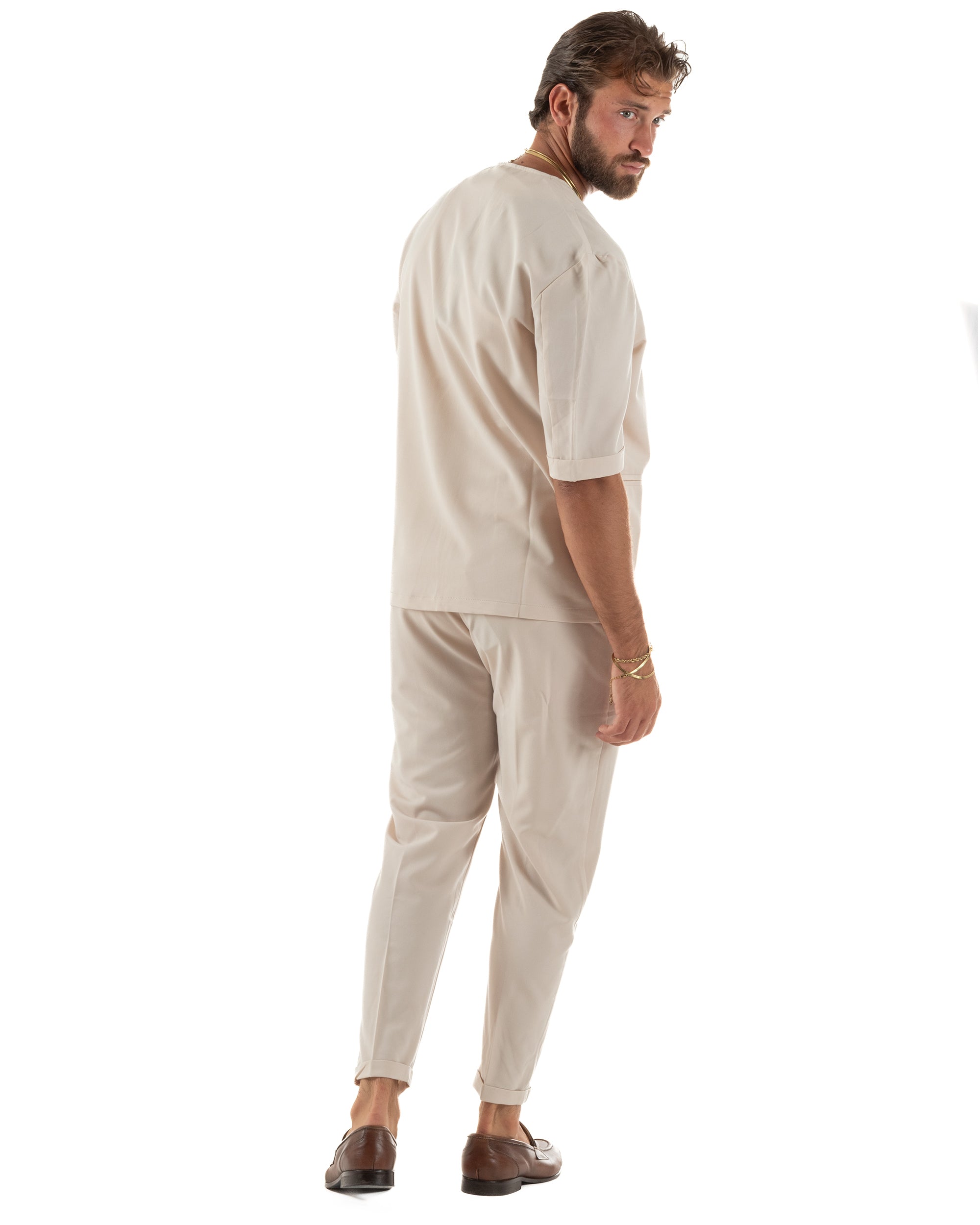Coordinato uomo completo viscosa regular fit beige GIOSAL-OU2574A