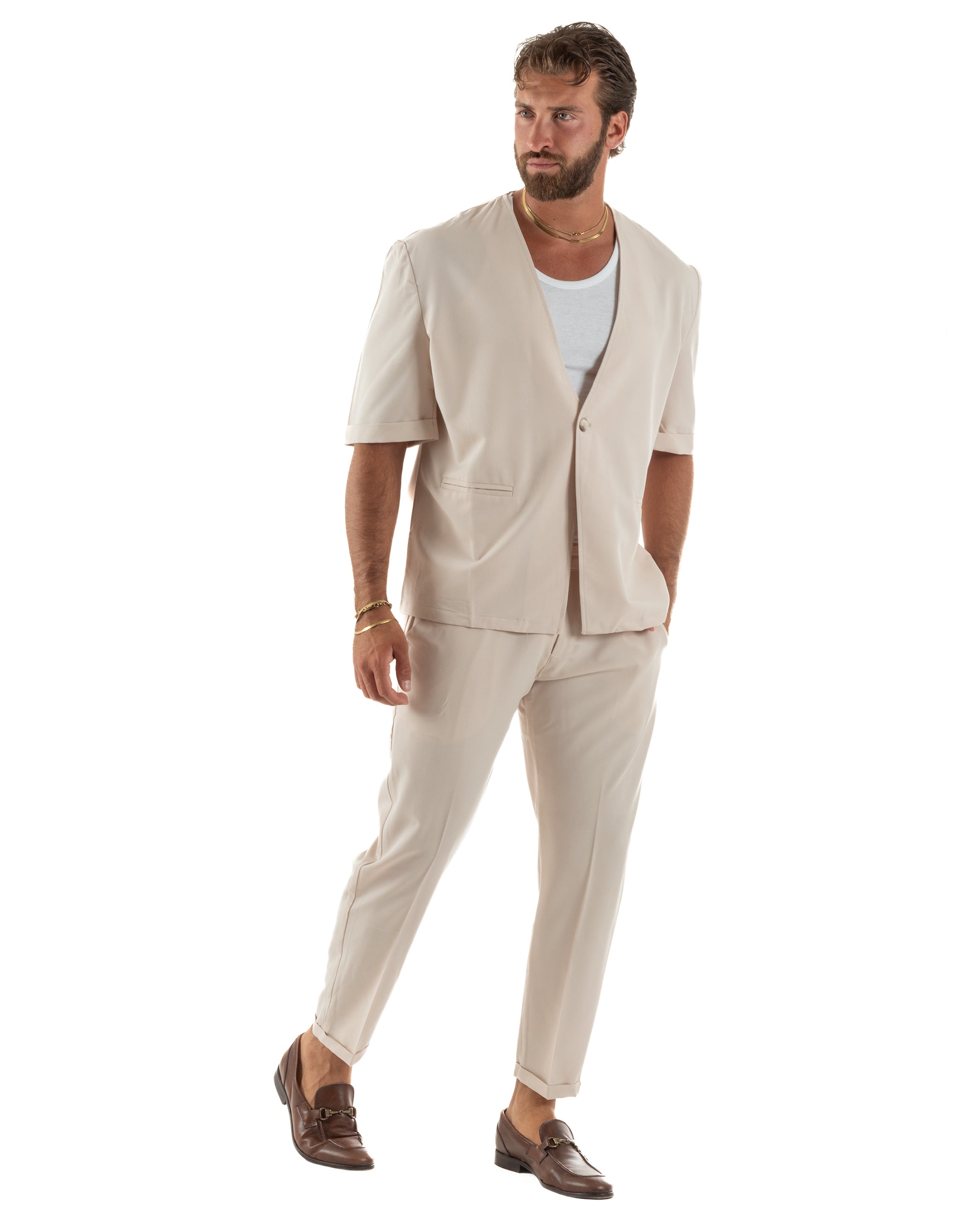 Coordinato uomo completo viscosa regular fit beige GIOSAL-OU2574A