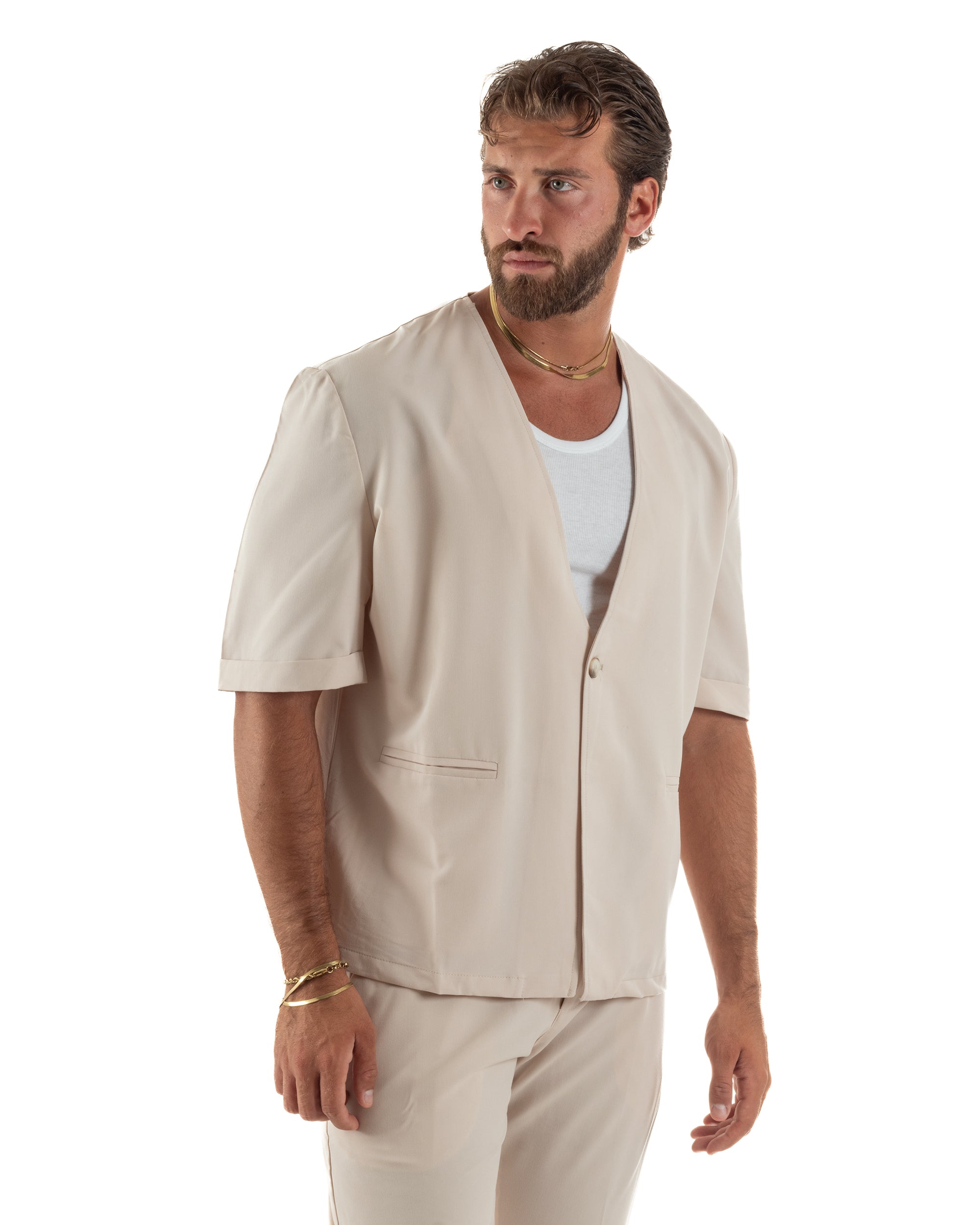 Coordinato uomo completo viscosa regular fit beige GIOSAL-OU2574A