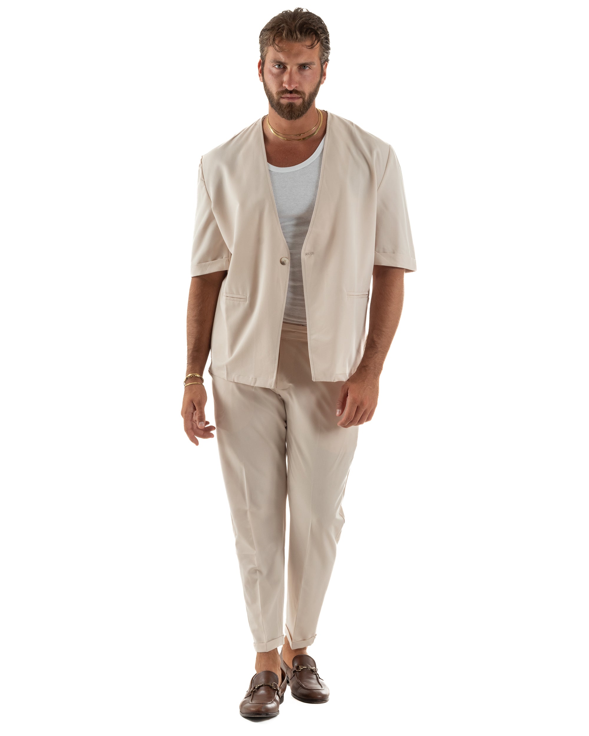 Coordinato uomo completo viscosa regular fit beige GIOSAL-OU2574A