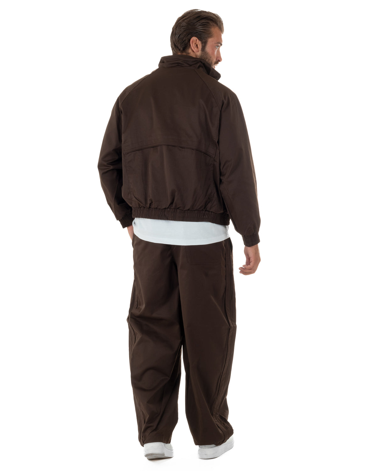 Coordinato tuta uomo tessuto tecnico giacca pantaloni baggy marrone GIOSAL-OU2576A
