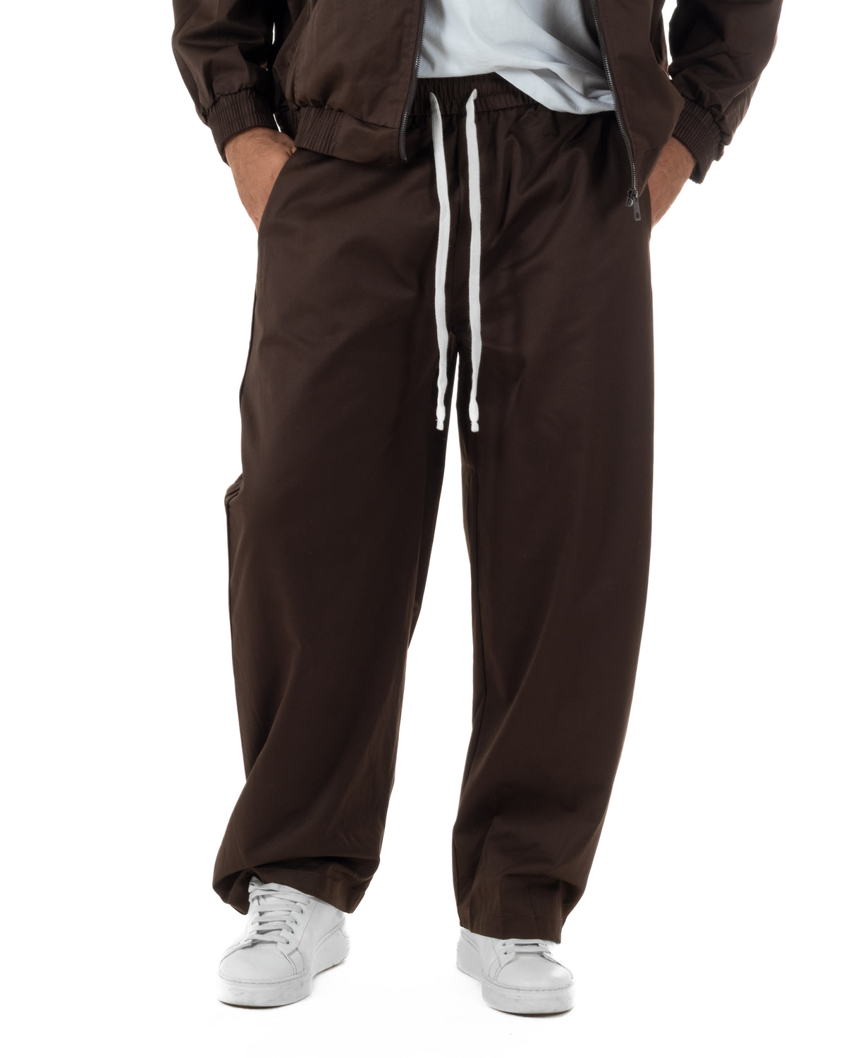 Coordinato tuta uomo tessuto tecnico giacca pantaloni baggy marrone GIOSAL-OU2576A
