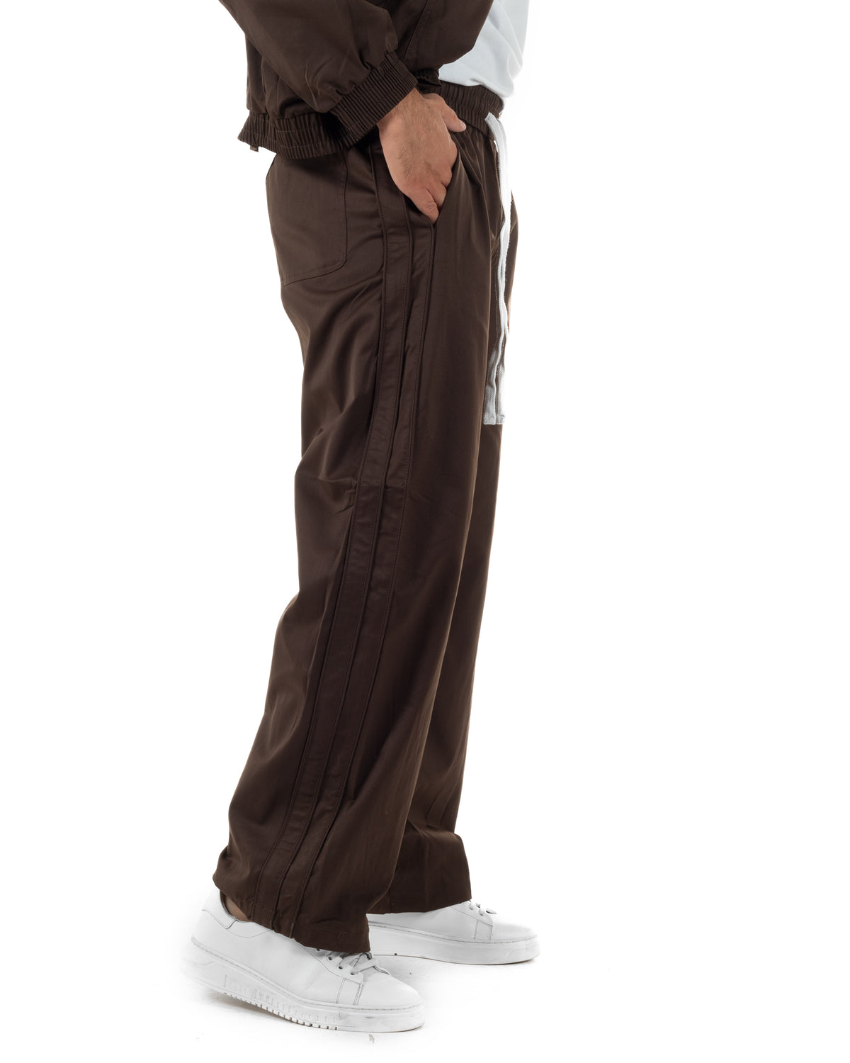 Coordinato tuta uomo tessuto tecnico giacca pantaloni baggy marrone GIOSAL-OU2576A