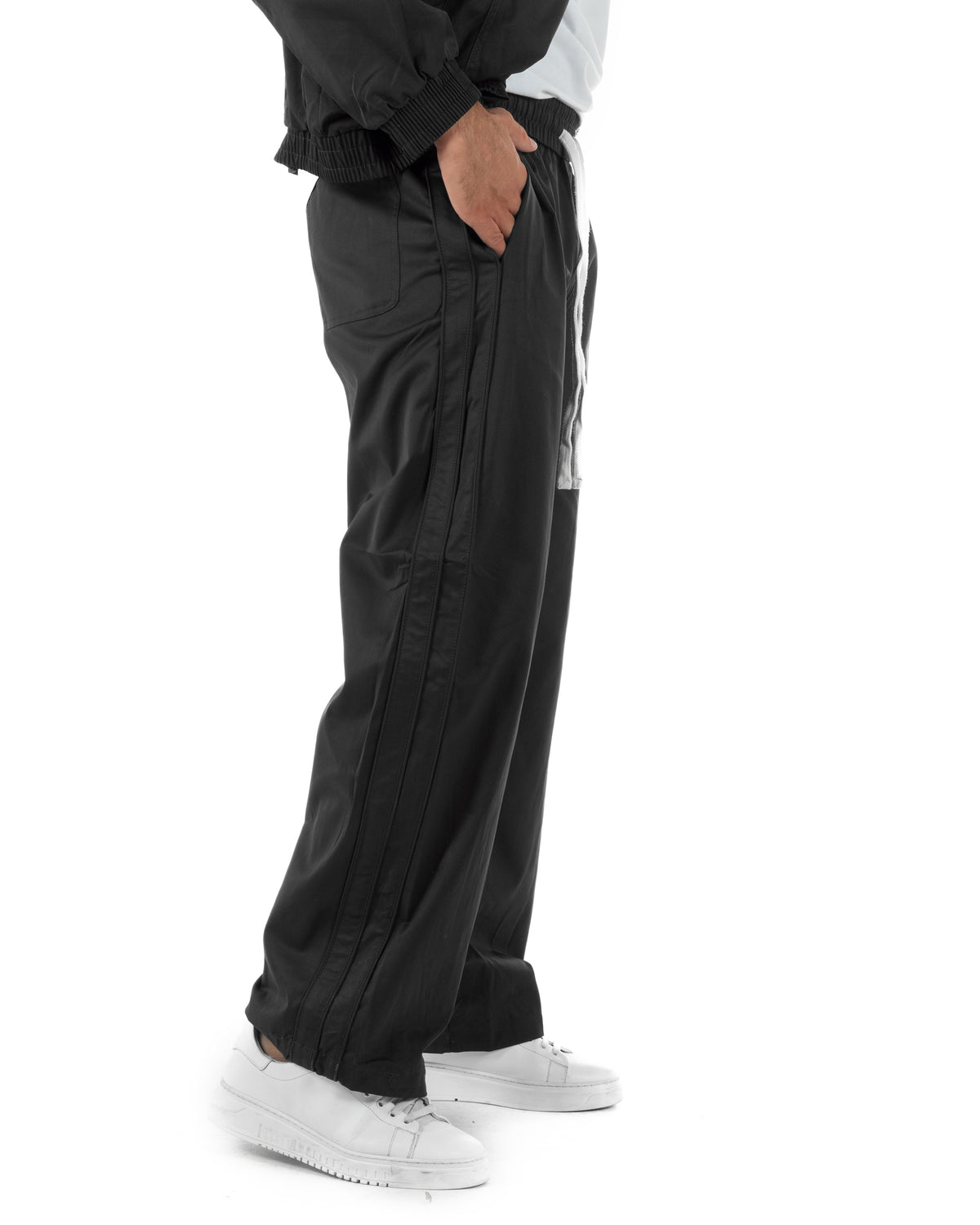 Coordinato tuta uomo tessuto tecnico giacca pantaloni baggy nero GIOSAL-OU2577A