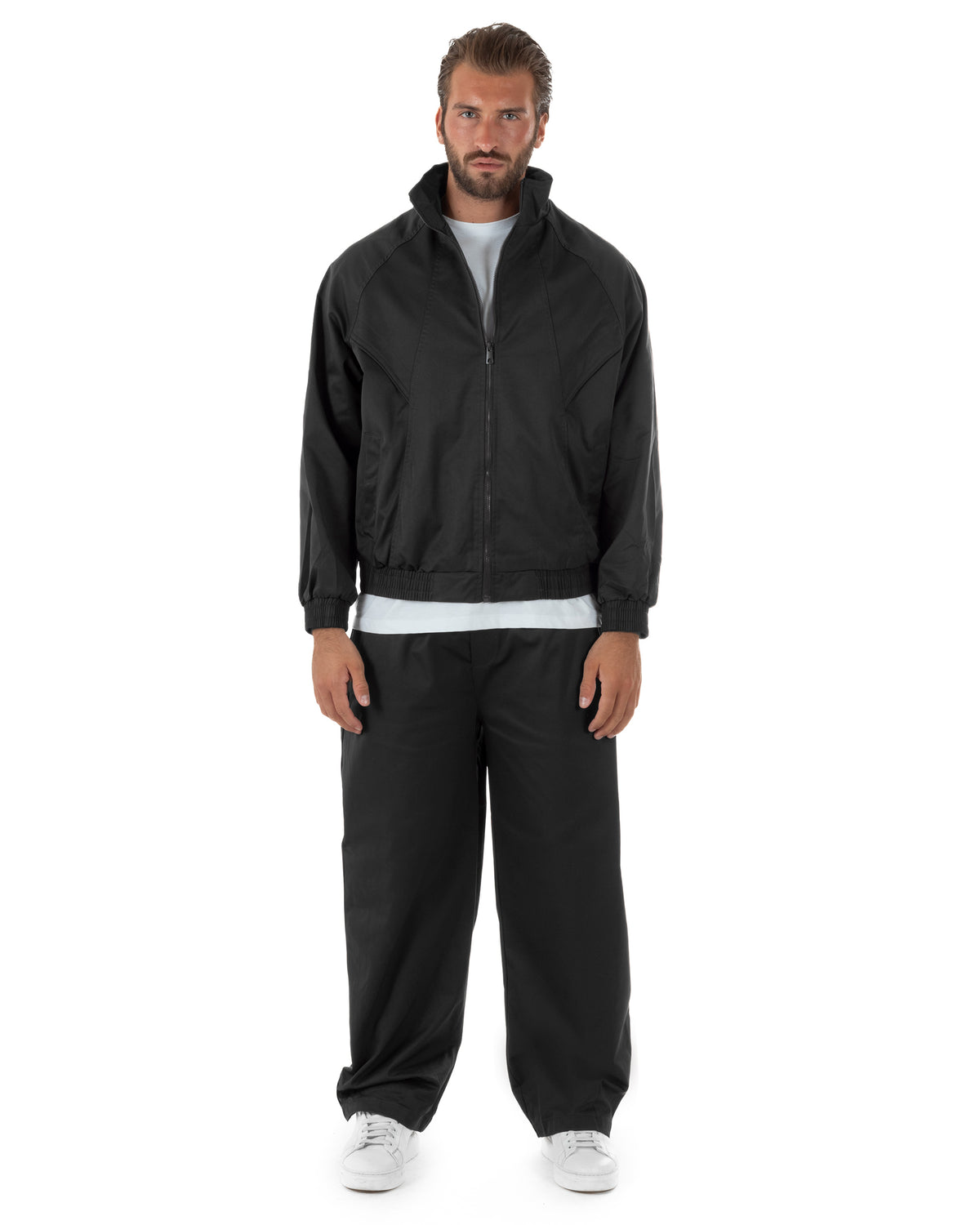 Coordinato tuta uomo tessuto tecnico giacca pantaloni baggy nero GIOSAL-OU2577A