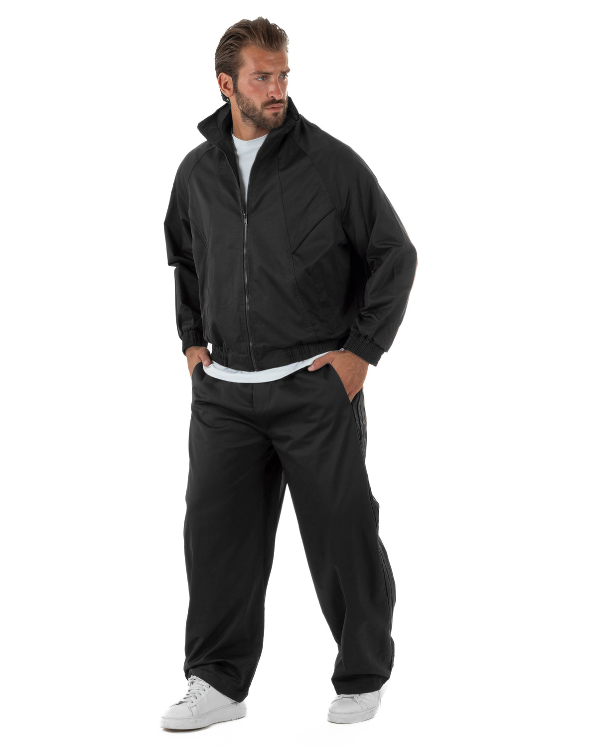 Coordinato tuta uomo tessuto tecnico giacca pantaloni baggy nero GIOSAL-OU2577A