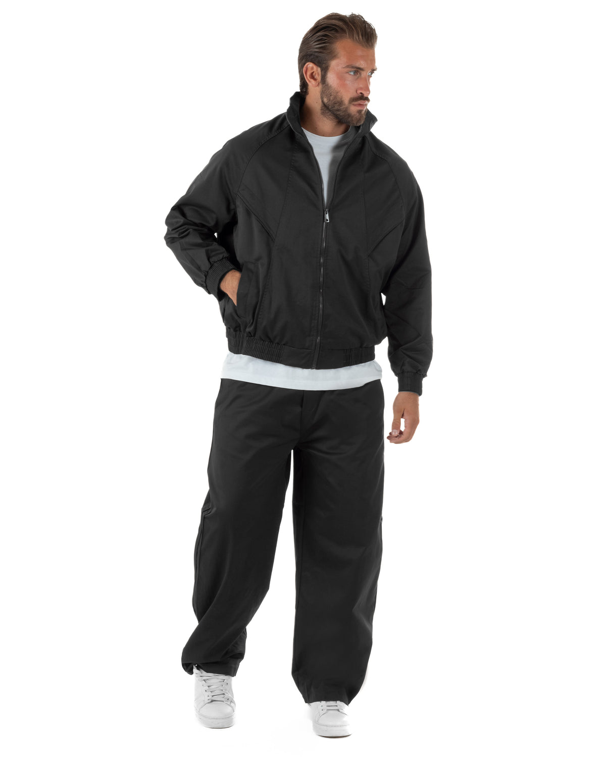 Coordinato tuta uomo tessuto tecnico giacca pantaloni baggy nero GIOSAL-OU2577A