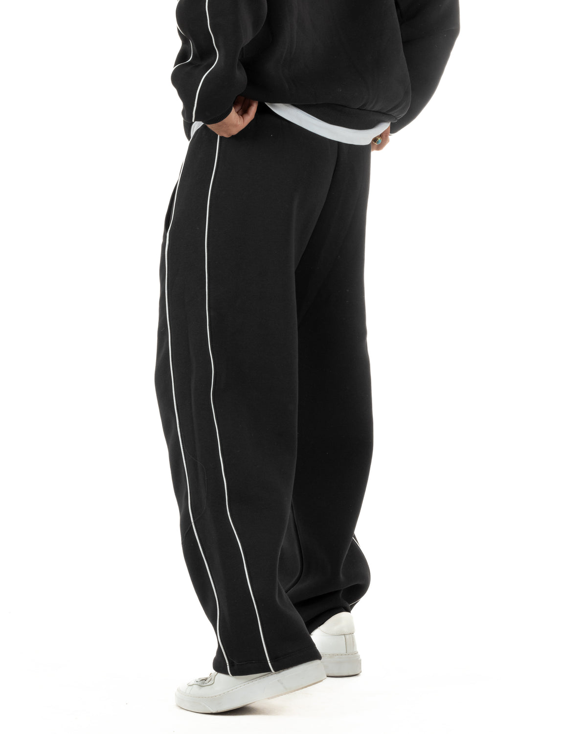 Coordinato tuta uomo oversize collo alto felpa mezza zip pantaloni wide leg nero GIOSAL-OU2581A