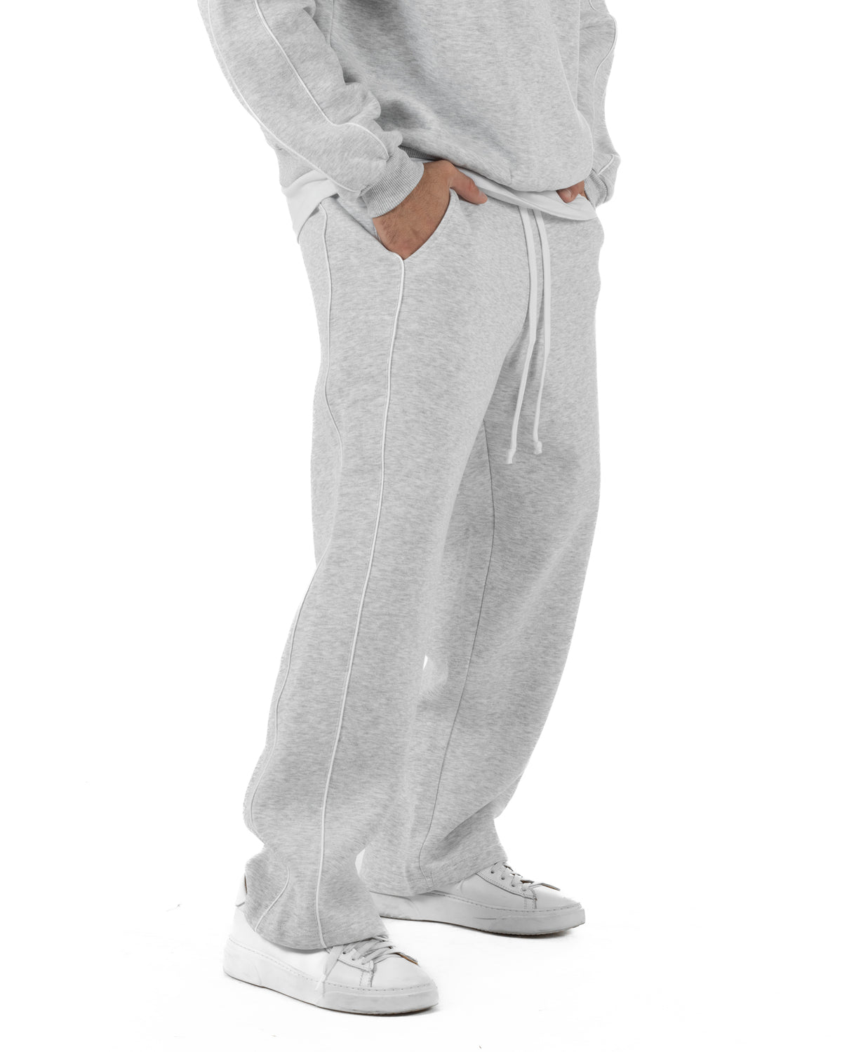 Coordinato tuta uomo oversize collo alto felpa mezza zip pantaloni wide leg grigio GIOSAL-OU2582A