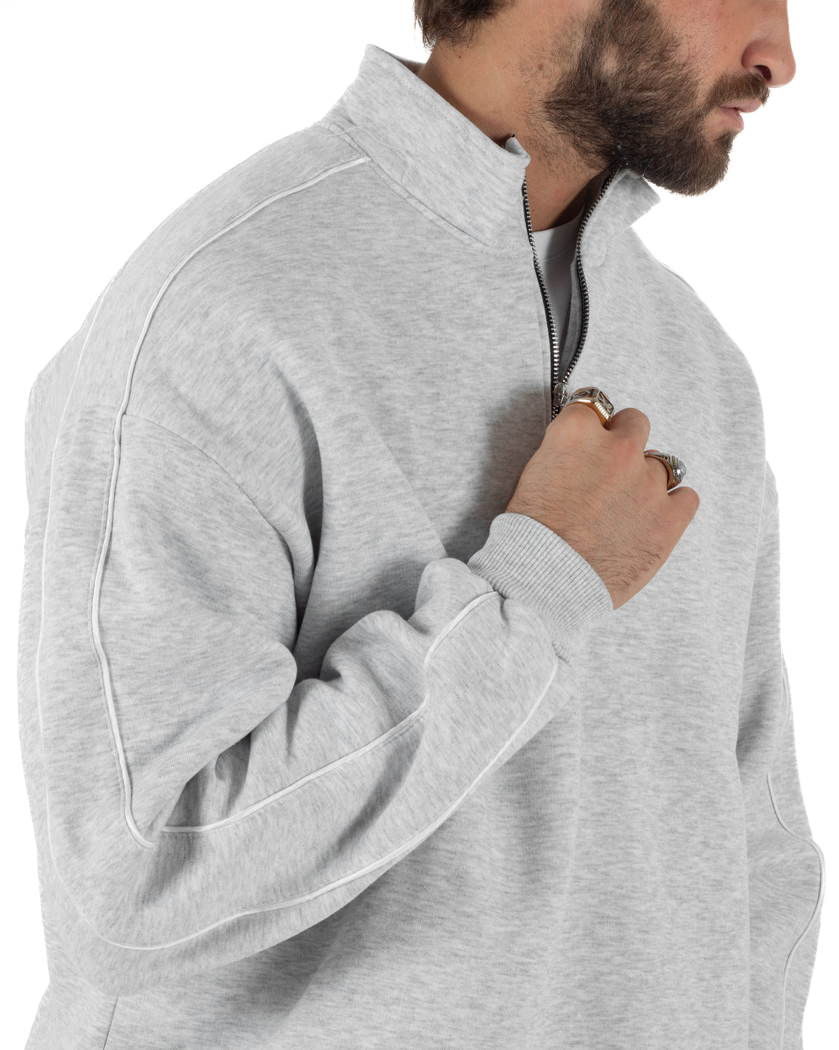 Coordinato tuta uomo oversize collo alto felpa mezza zip pantaloni wide leg grigio GIOSAL-OU2582A