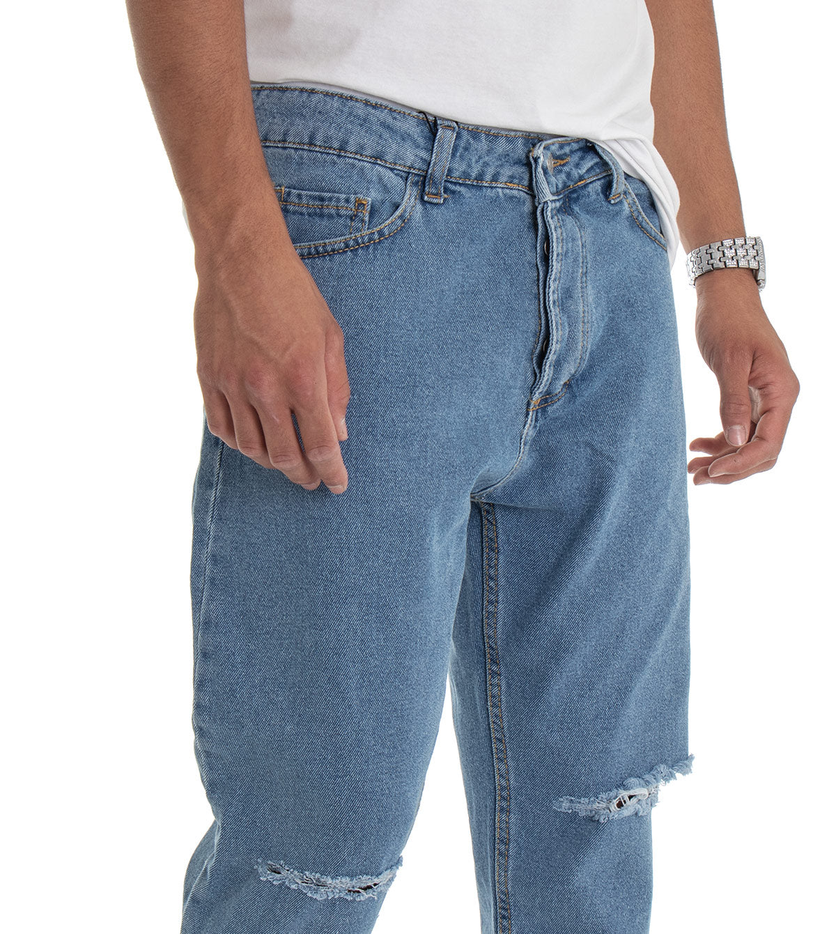 Pantaloni Jeans Uomo Loose Fit Denim Taglio Al Ginocchio Cinque Tasche Casual GIOSAL-P3018A