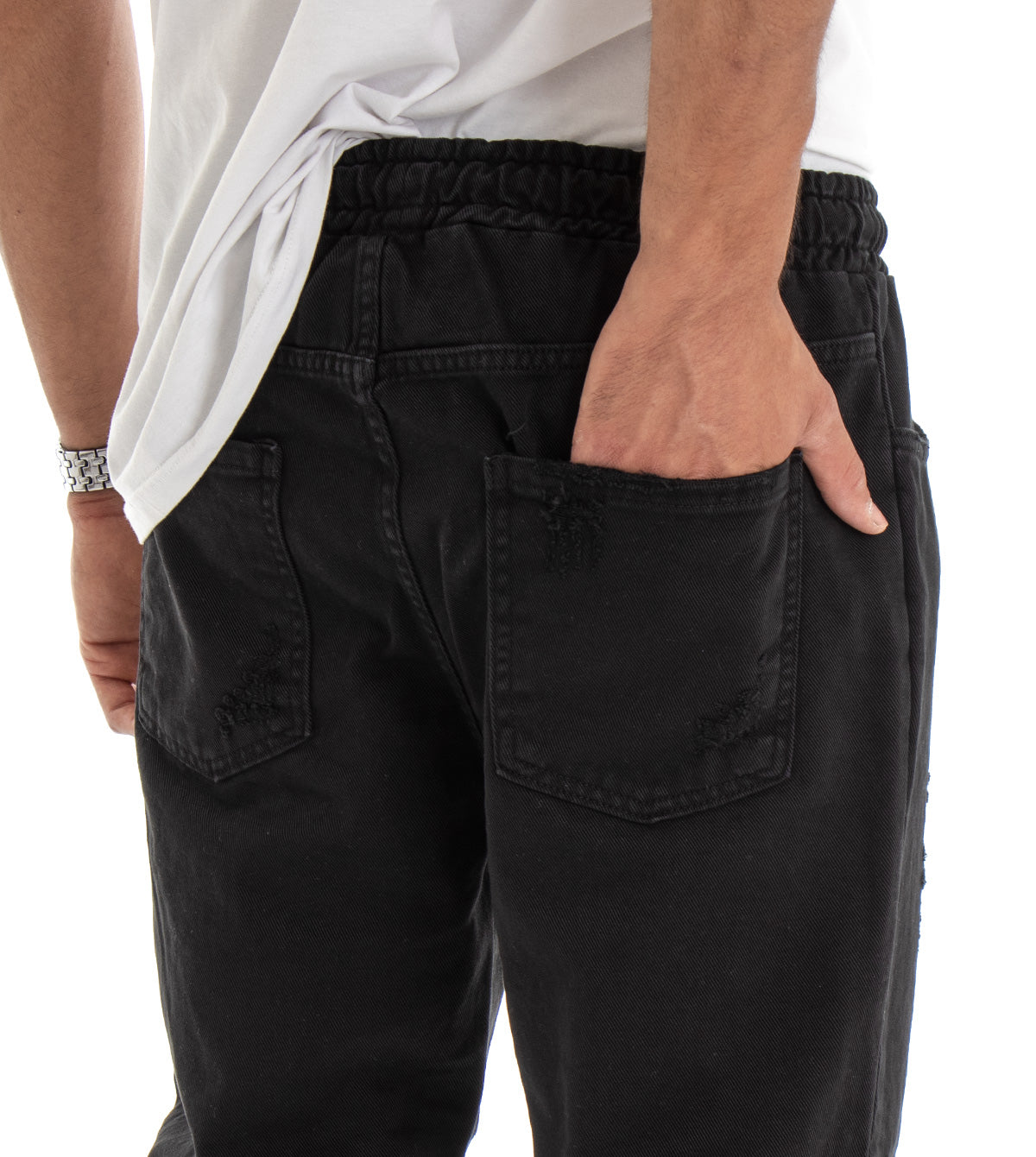 Men's Jeans Trousers Regular Fit Black Bull Trousers With Casual Rips GIOSAL-P3028A