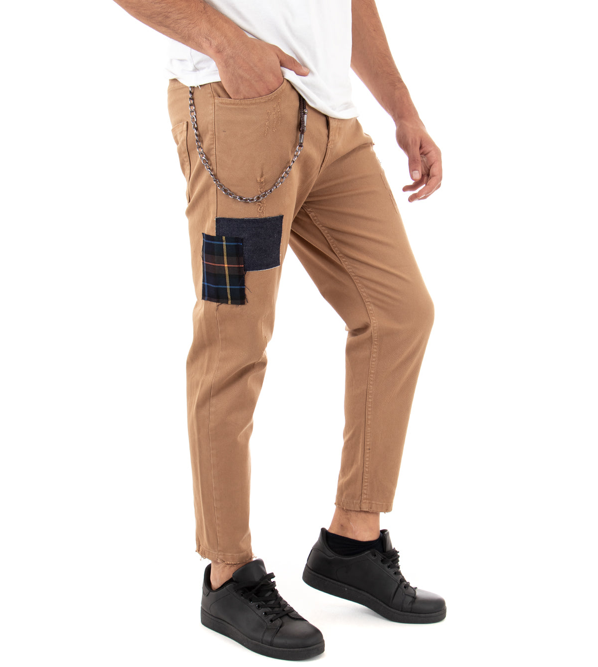 Pantaloni Jeans Uomo Slim Fit Camel Rotture Abrasioni Cinque Tasche Casual GIOSAL-P3318A