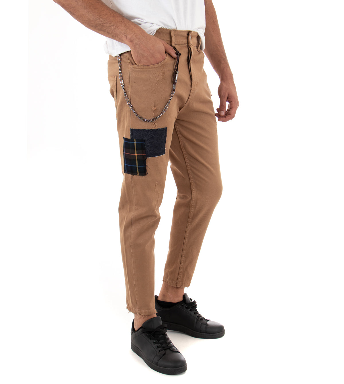 Pantaloni Jeans Uomo Slim Fit Camel Rotture Abrasioni Cinque Tasche Casual GIOSAL-P3318A