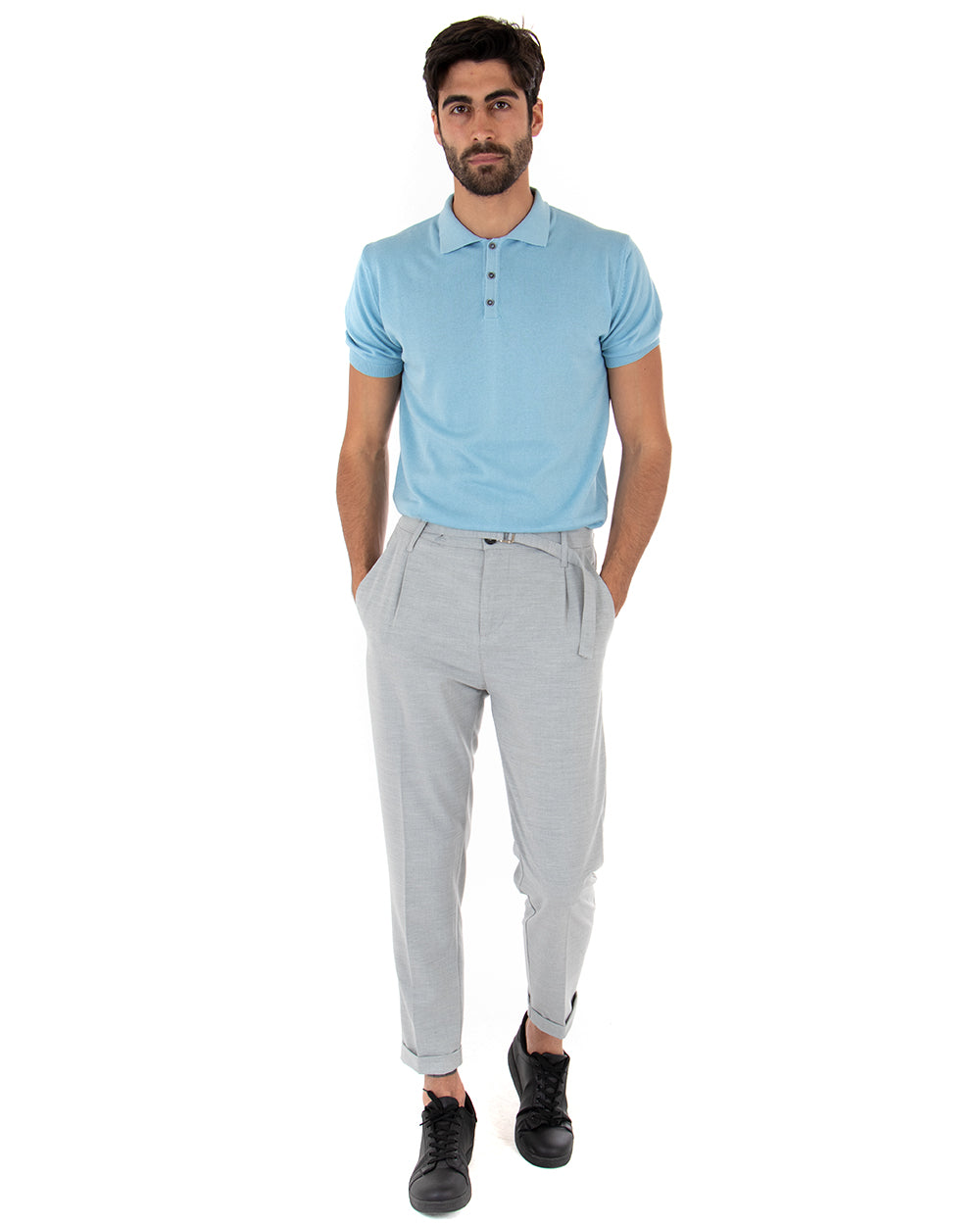 Men's Long Plain Gray Slim Casual Classic Trousers GIOSAL