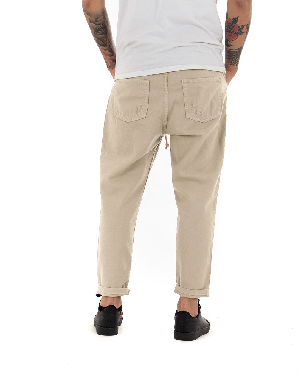 Men's Jeans Trousers Regular Fit Beige Bull Trousers With Casual Rips GIOSAL-P4096A