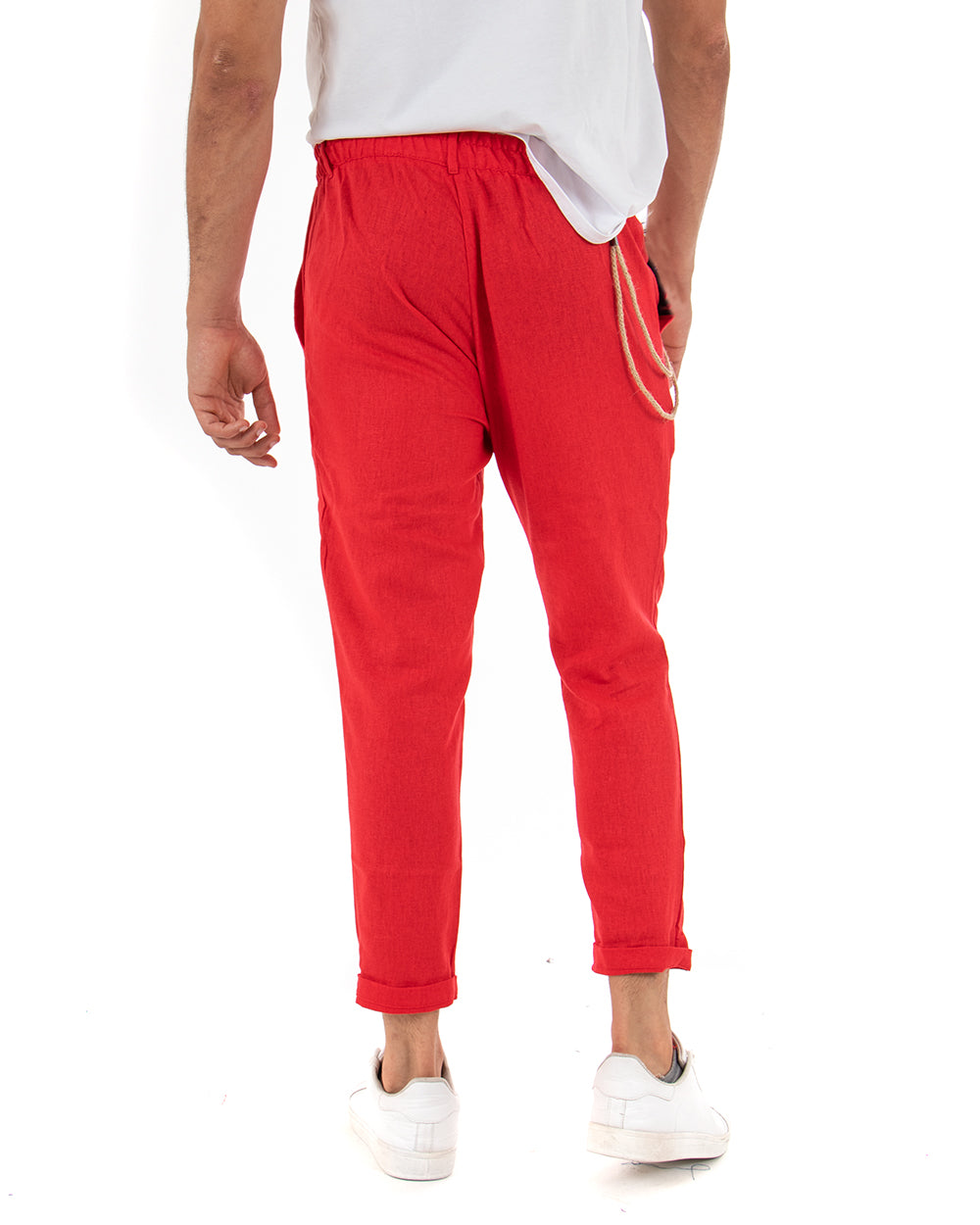 Pantaloni Uomo Lino Tinta Unita Rosso Elegante Tasca America Con Pinces GIOSAL-P3838A