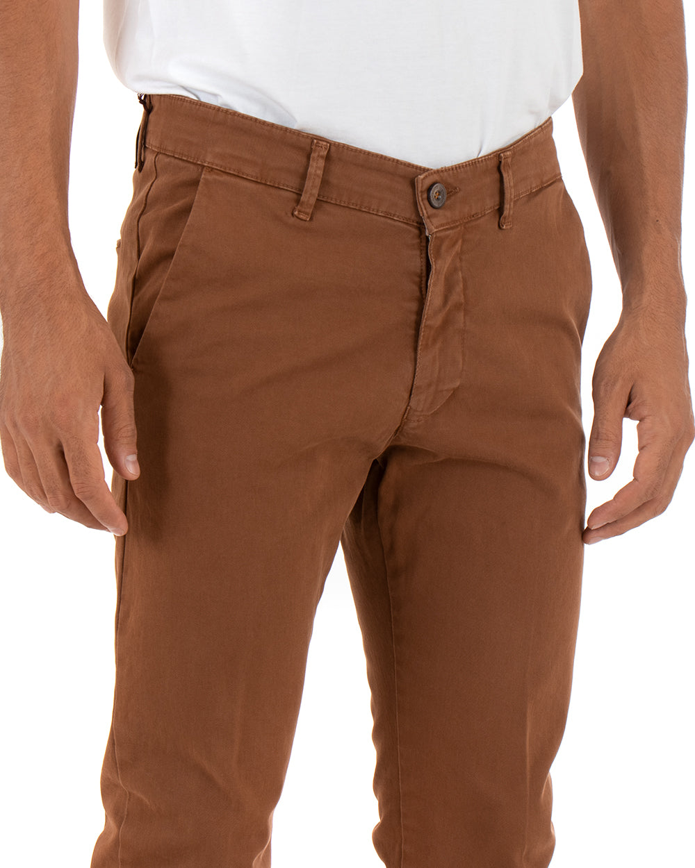 Classic Men's Solid Color Long Casual Trousers Camel Basic GIOSAL