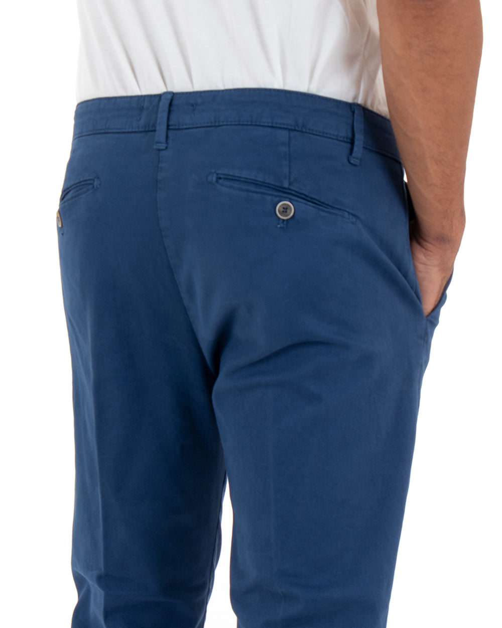Pantaloni Uomo Tasca America Slim Blu Royal Elegante Capri Alla Caviglia Casual GIOSAL-P4021A