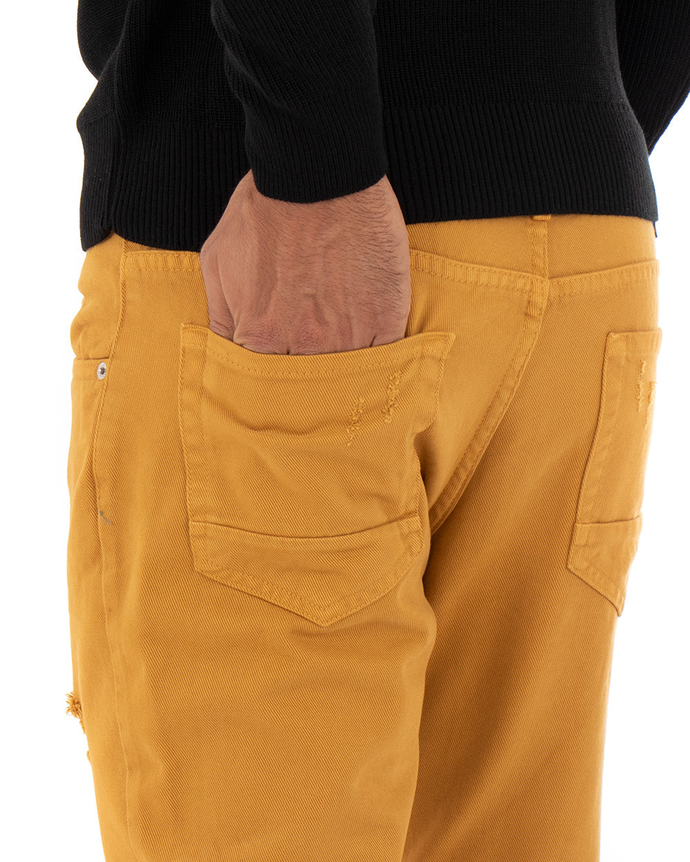 Pantaloni Jeans Con Taglio Al Ginocchio Uomo Slim Fit Senape Casual GIOSAL-P4035A