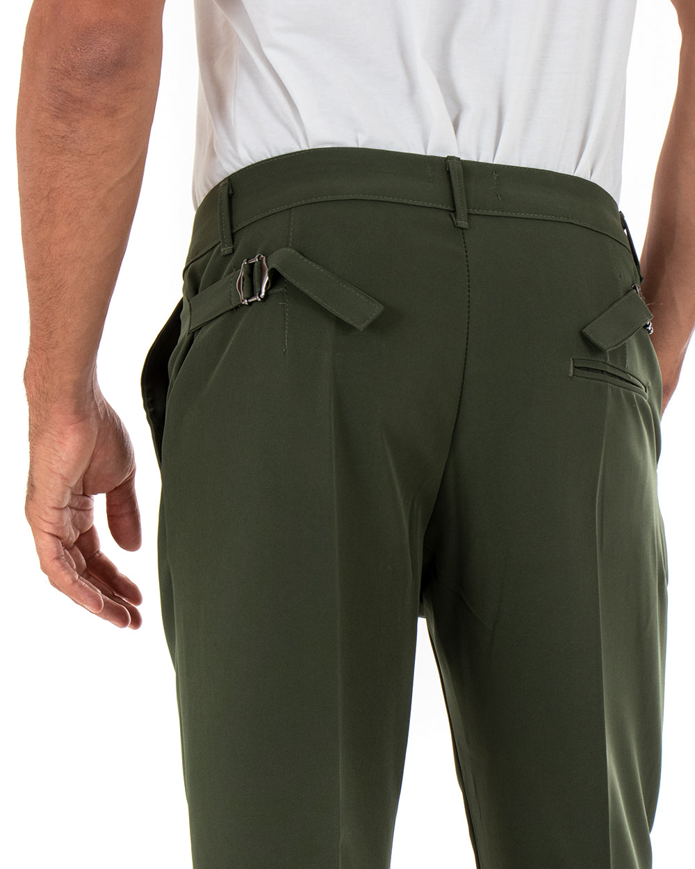 Classic Long Men's Trousers Solid Color Green Casual Buckle GIOSAL