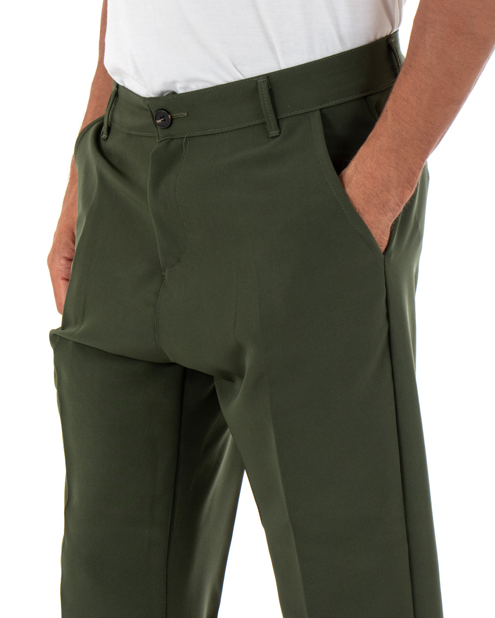 Classic Long Men's Trousers Solid Color Green Casual Buckle GIOSAL