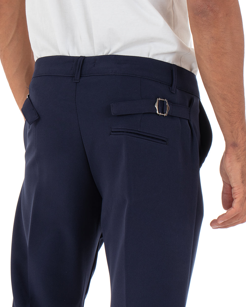 Classic Long Men's Trousers Solid Color Blue Casual Buckle GIOSAL