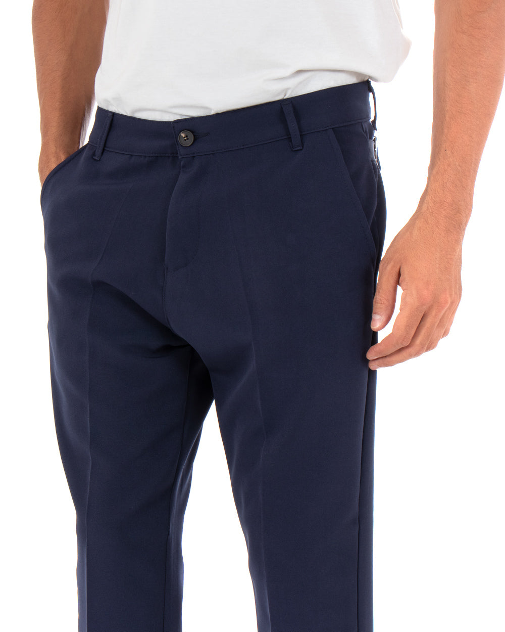 Pantaloni Uomo Tasca America Viscosa Classico Tinta Unita Blu Casual GIOSAL-P4067A