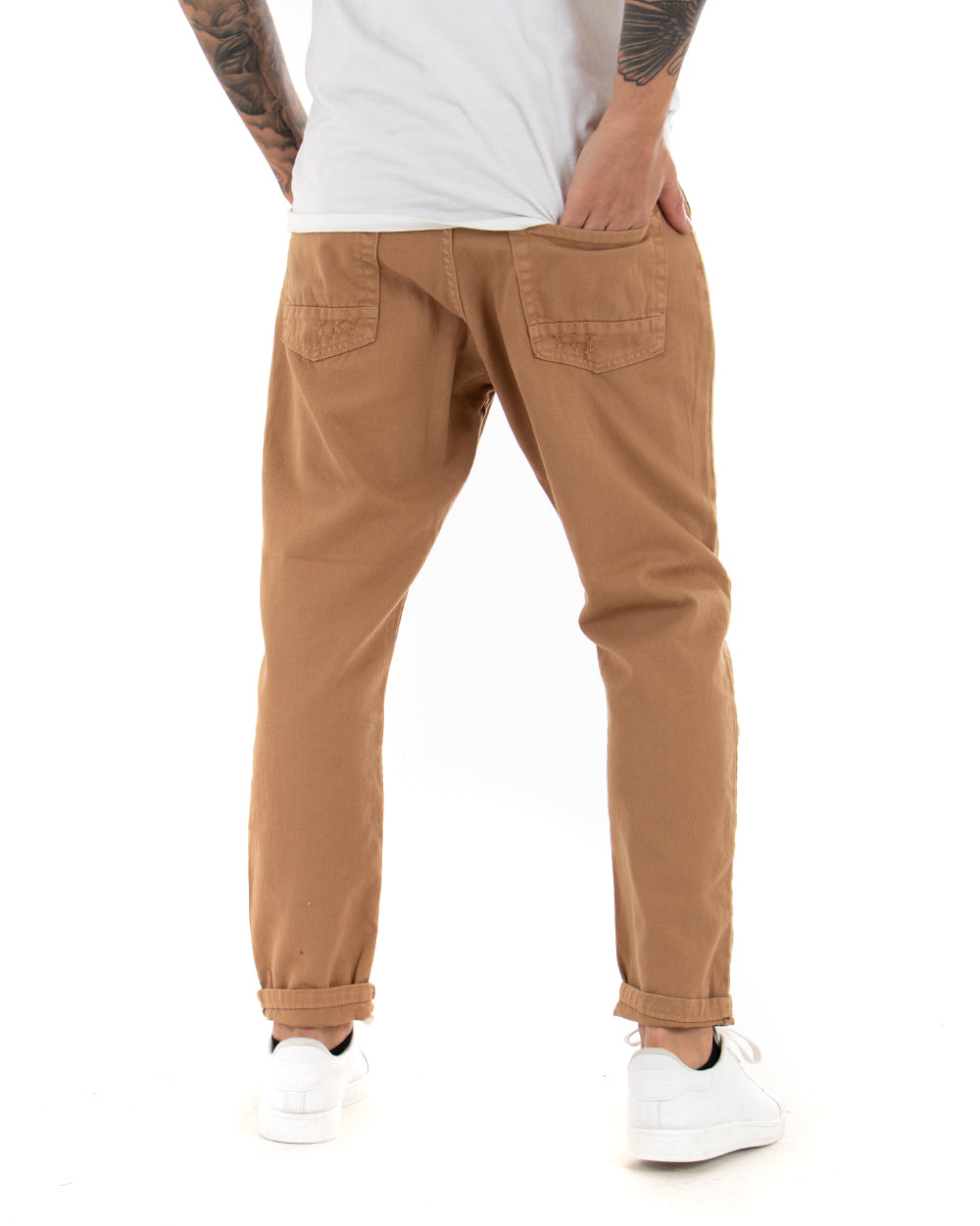 Men's Jeans Trousers Loose Fit Camel With Rips Five Casual Pockets GIOSAL-P4088A