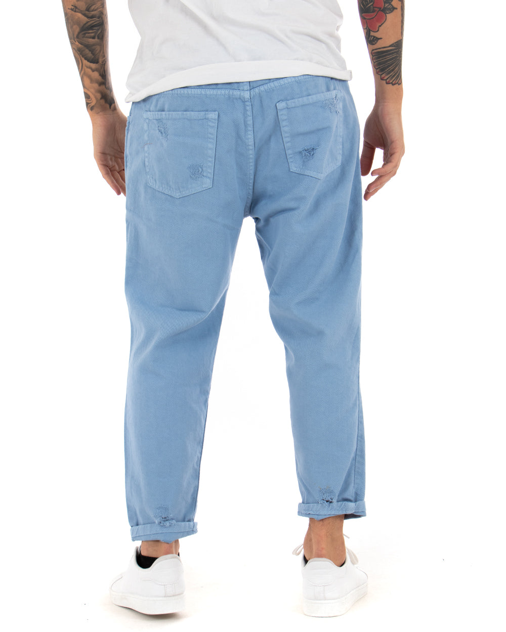 Pantaloni Jeans Uomo Regular Fit Azzurro Pantalaccio Bull Con Rotture Casual GIOSAL-P4094A