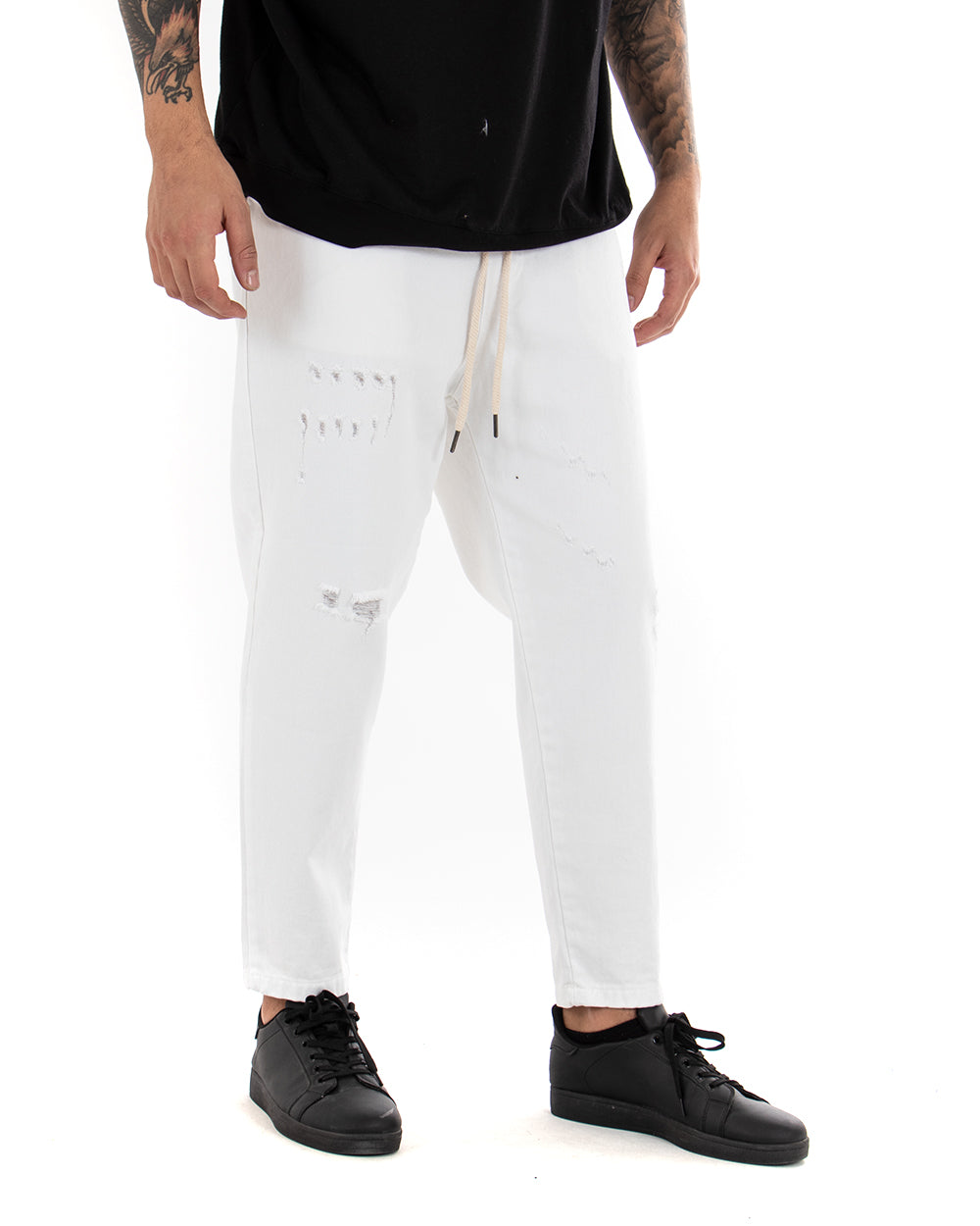 Pantaloni Jeans Uomo Regular Fit Bianco Pantalaccio Bull Con Rotture Casual GIOSAL-P4098A