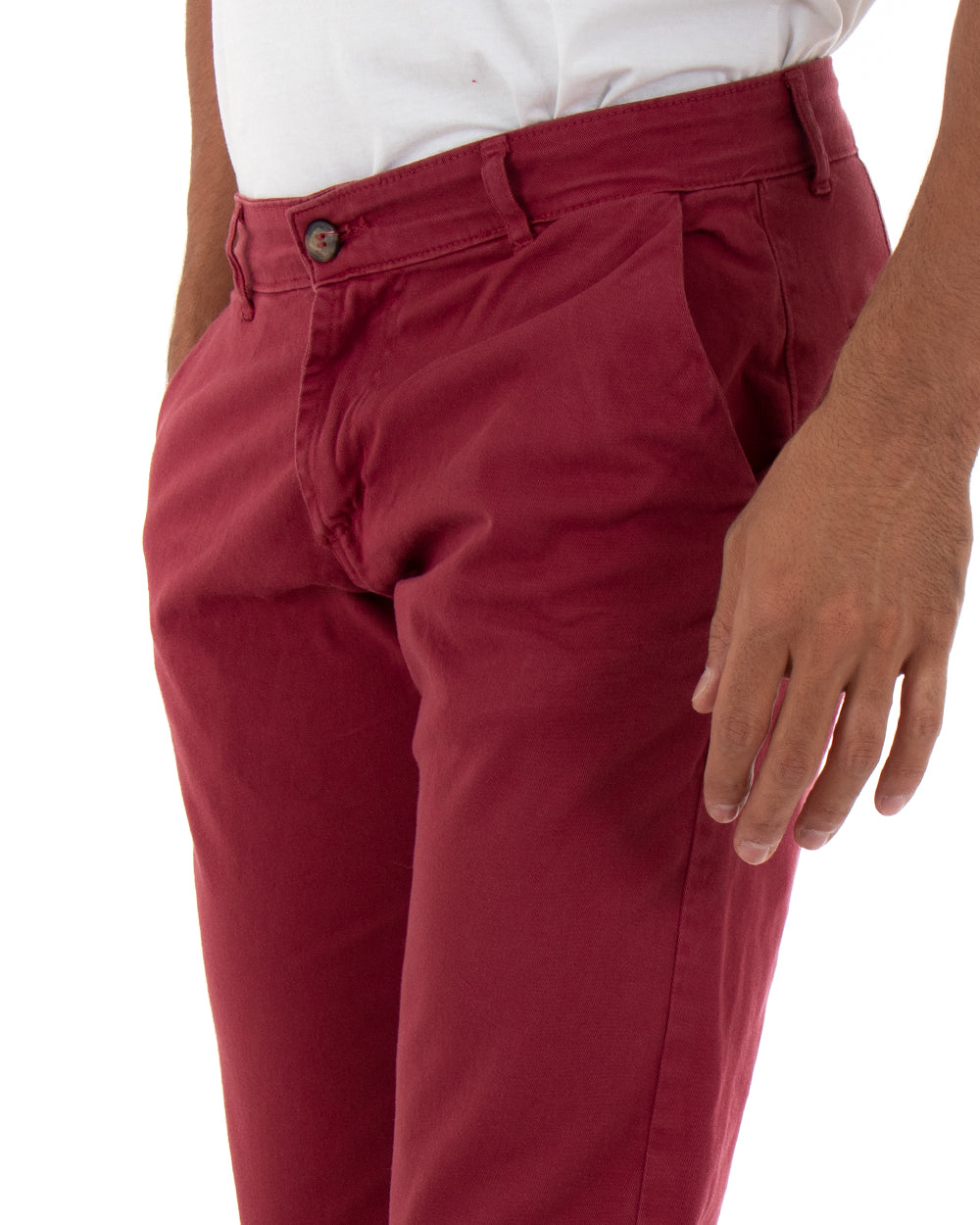 Pantaloni Uomo Tasca America Basic Cotone Elastico Bordeaux Slim Classico GIOSAL-P5006A