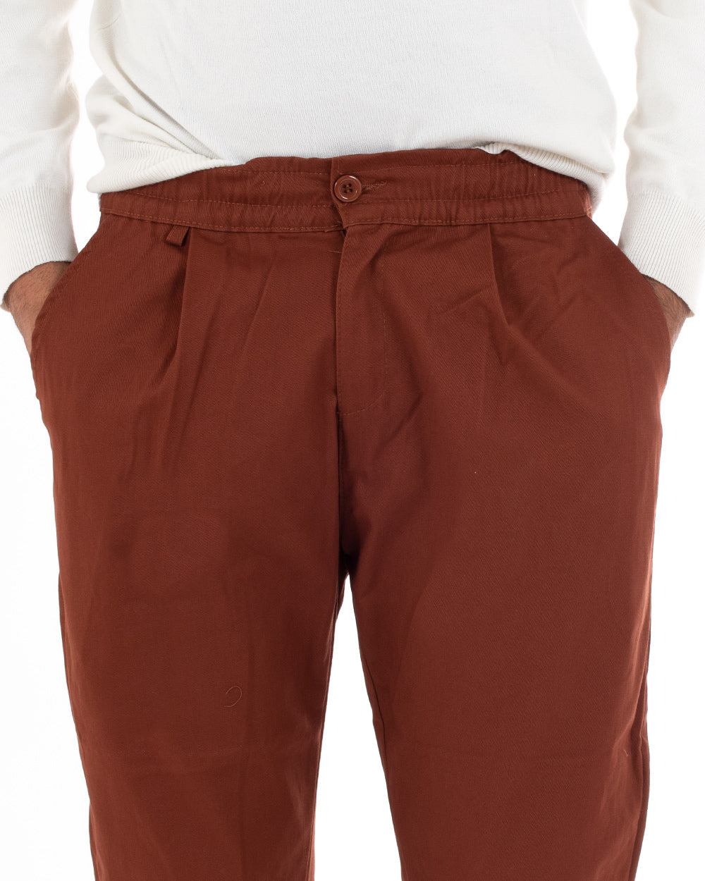 Men's Long Casual Plain Tobacco Casual Trousers GIOSAL