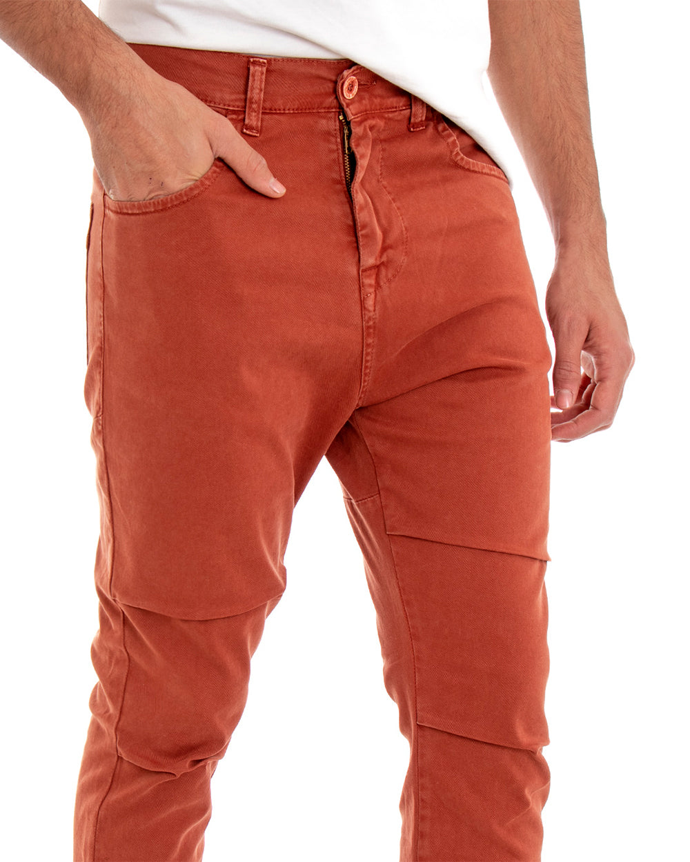 Pantaloni Uomo Cinque Tasche Mattone Tinta Unita Regular Fit Cotone GIOSAL-P5077A