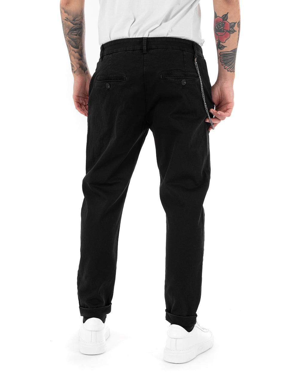 Pantaloni Uomo Tasca America Abbottonatura Allungata Classico Casual Nero GIOSAL-P5152A