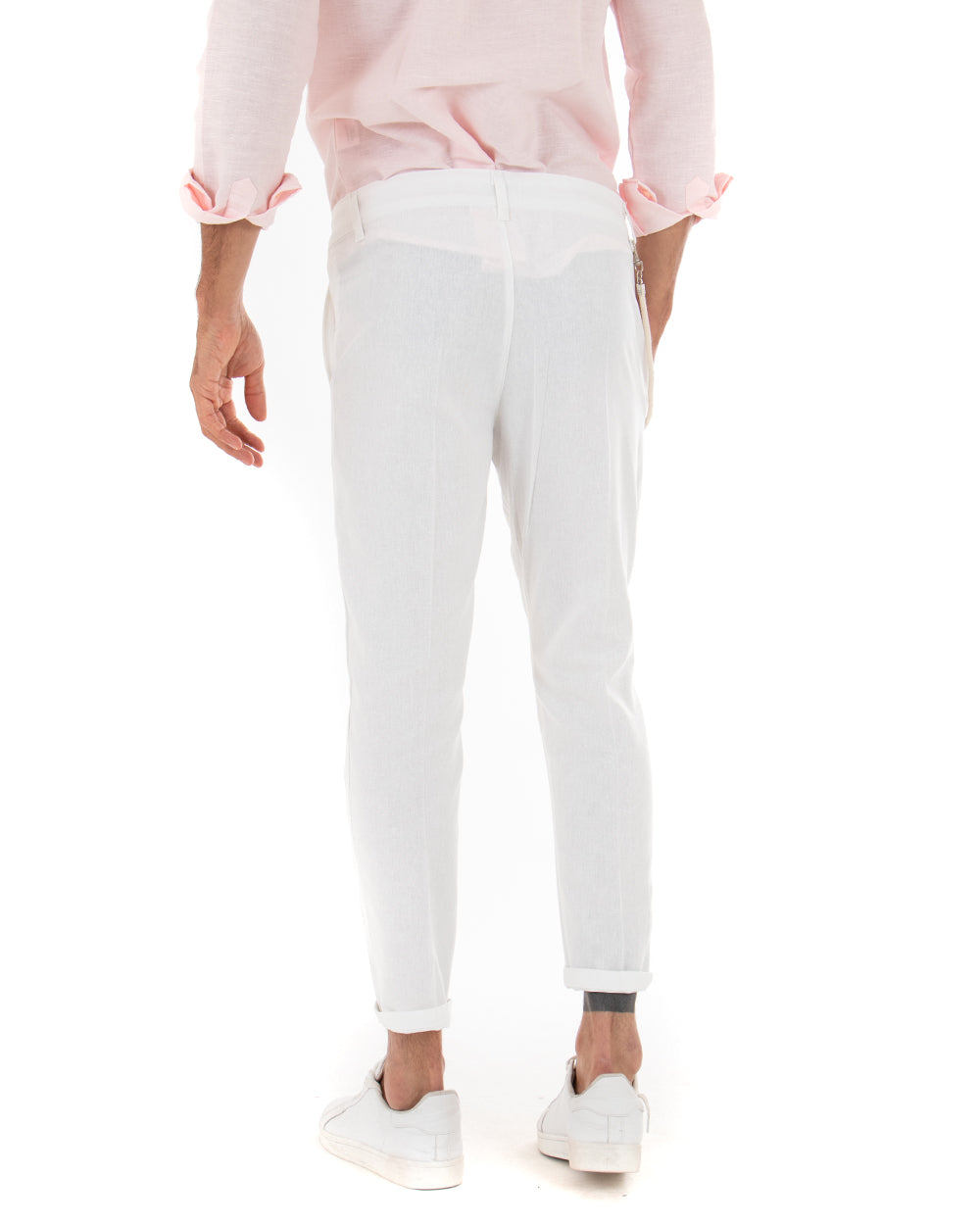 Men's Linen Trousers Elongated Button Classic Solid Color White Elegant GIOSAL
