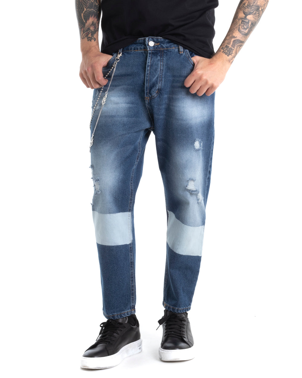 Pantaloni Jeans Uomo Loose Fit Denim Scuro Cinque Tasche GIOSAL-P5314A