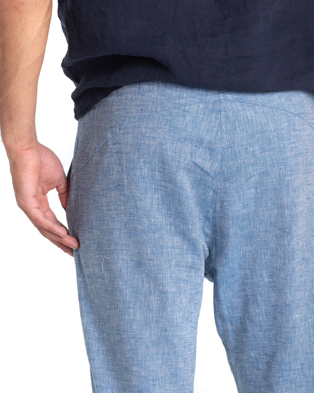 Pantaloni Uomo Pantalaccio Elastico Lino Melangiato Azzurro Casual GIOSAL-P5331A