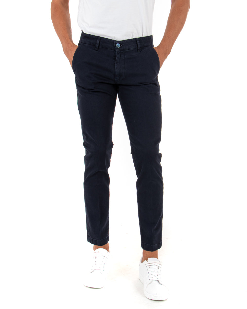 Classic Men's Solid Color Long Casual Trousers Basic Blue GIOSAL